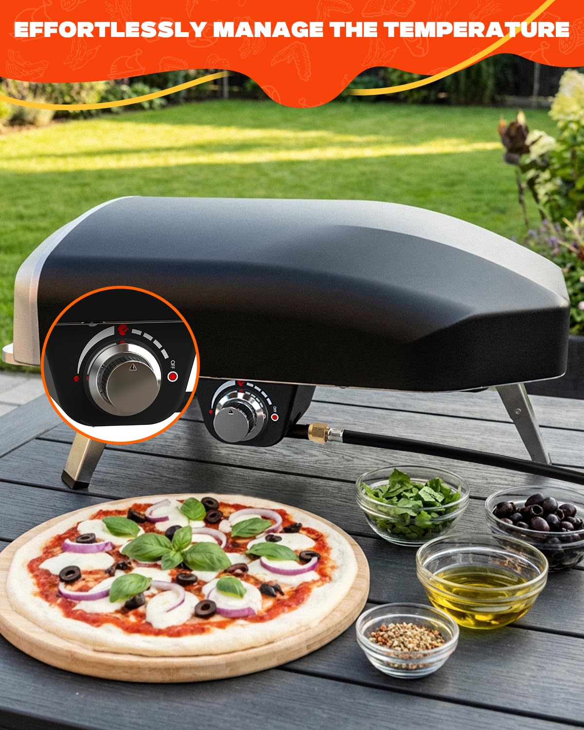 Mimiuo 16 Inch Gas Pizza Oven Outdoor Propane, Portable Pizza Maker with Digital Thermometer and Color-Coded Guide for Beginners, 3 Cooking Modes (Classic/Neapolitan/Custom), 900℉
