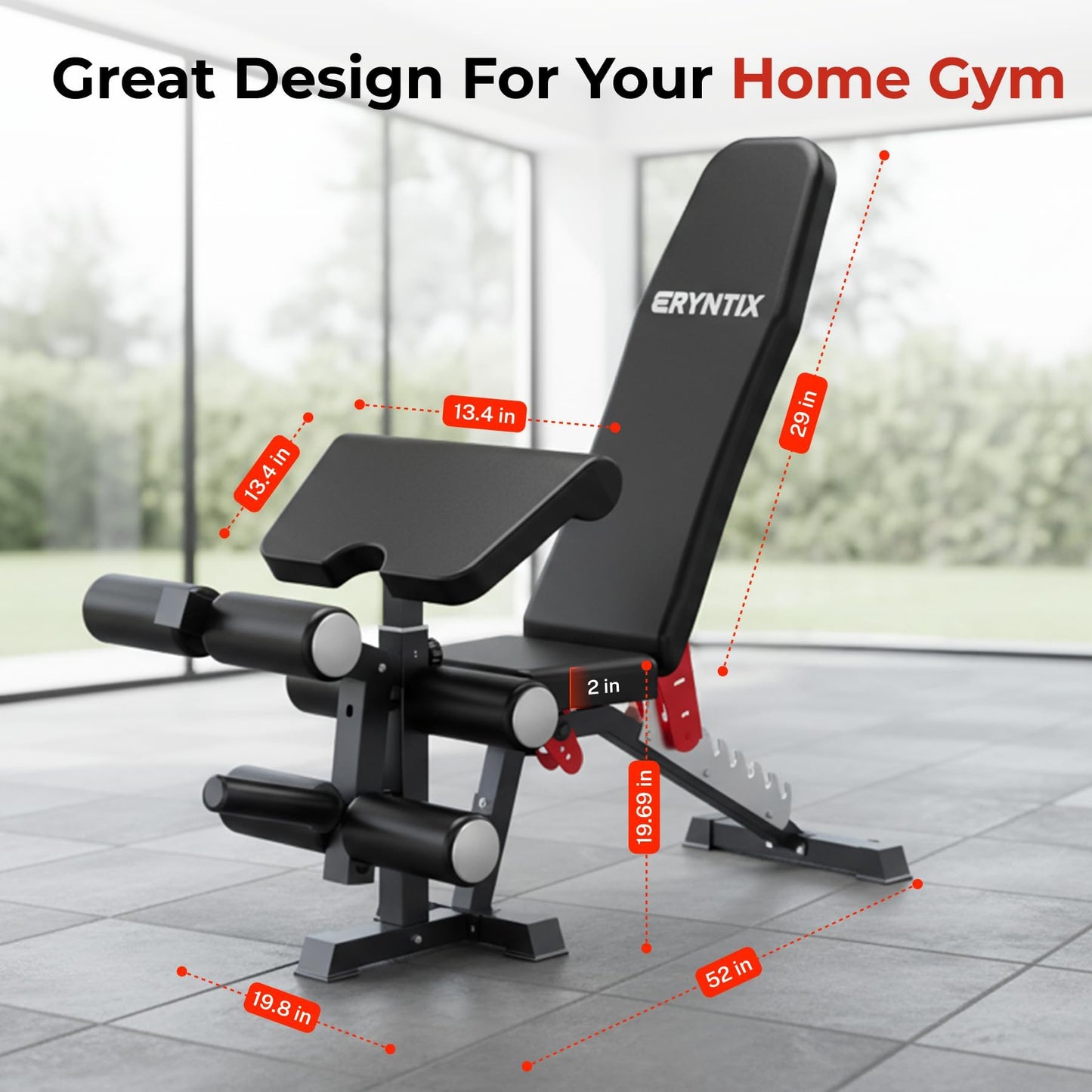 Eryntix Adjustable Leg Extension and Curl Machine, Foldable Pro Heavy-Duty Weight Bench, 1600LBS Workout Bench, 21-Position Multifunctional Weight Benchs, Iscc Plus Certified for Home Gym(M1 Pro)
