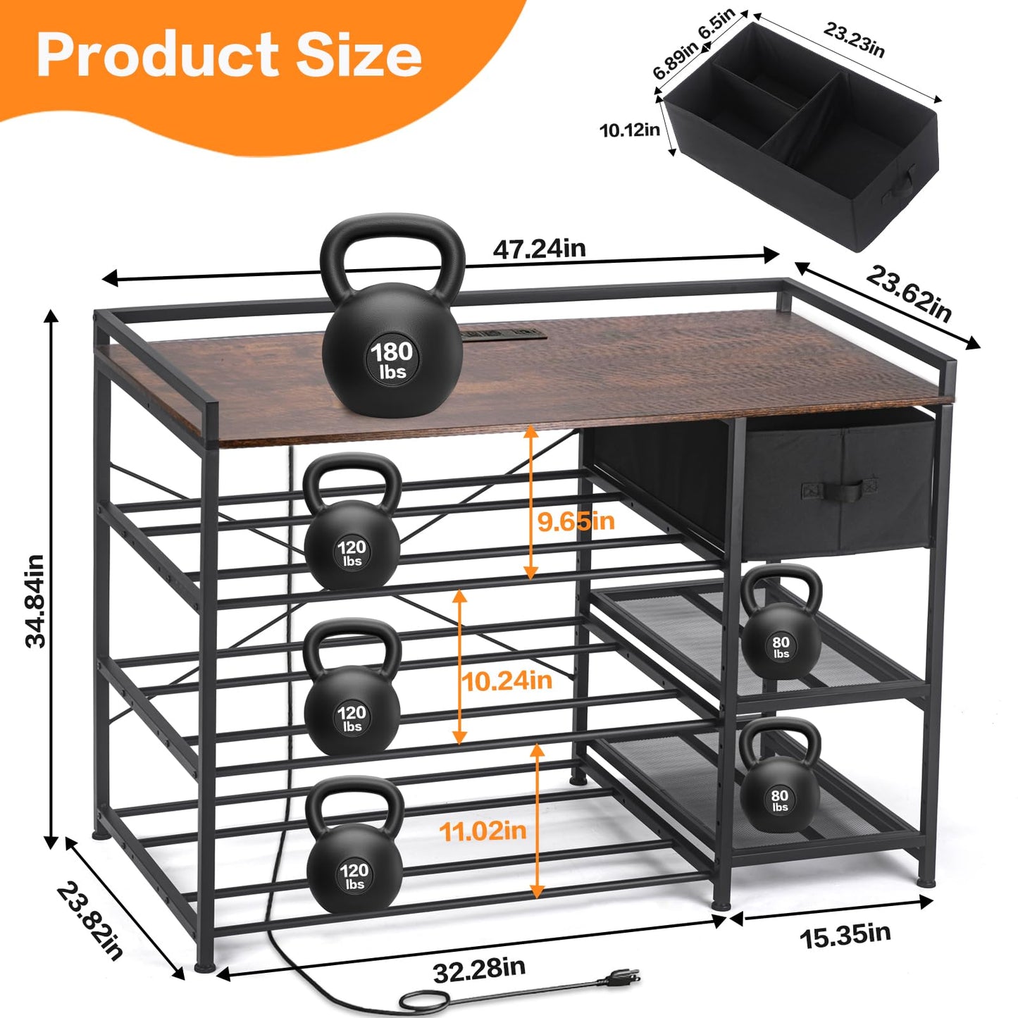 3D Printer Stand with Filament Storage Rack, Heavy Duty Metal Frame Workstation, 3-Tier 3D Printer Table with Tool Shelf for Stable Printing, Home Office Workshop Garage
