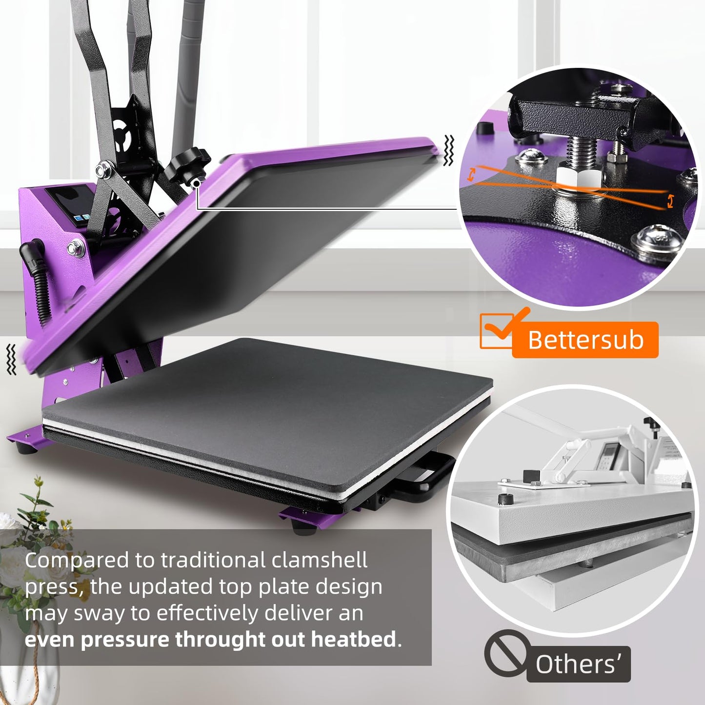BetterSub 15x15 Inch Digital Heat Press Machine, Slide Out Industrial Quality T-Shirt Heat Transfer Machine for Vinyl/Sublimation/HTV, Professional Heat Press for Home & Business Use (Purple)