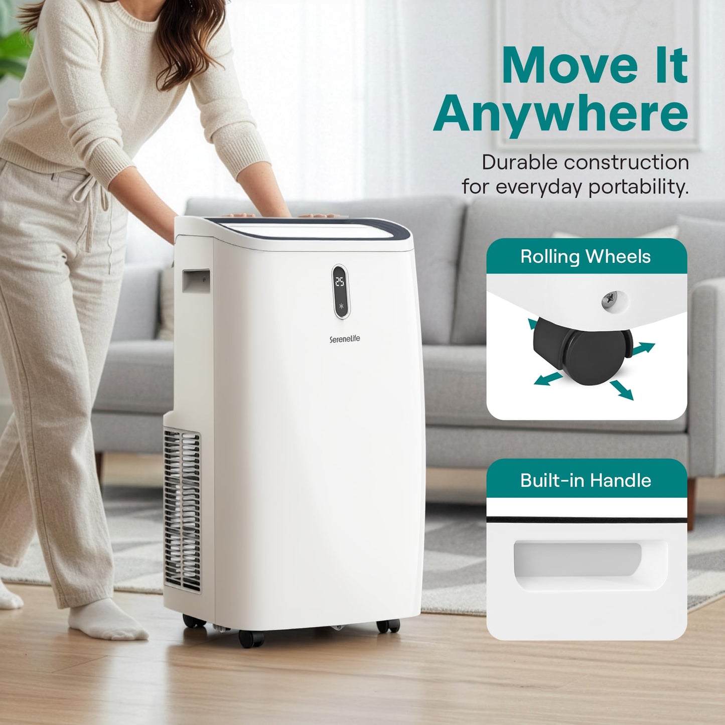 SereneLife Portable Air Conditioner 12000 BTU With WIFI | 3-in-1 Cooling, Fan and Dehumidifier | 24-H Timer Up to 550 Sq Ft Coverage | AC Unit for Bedroom, Home & Office, Includes Window Kit & Remote