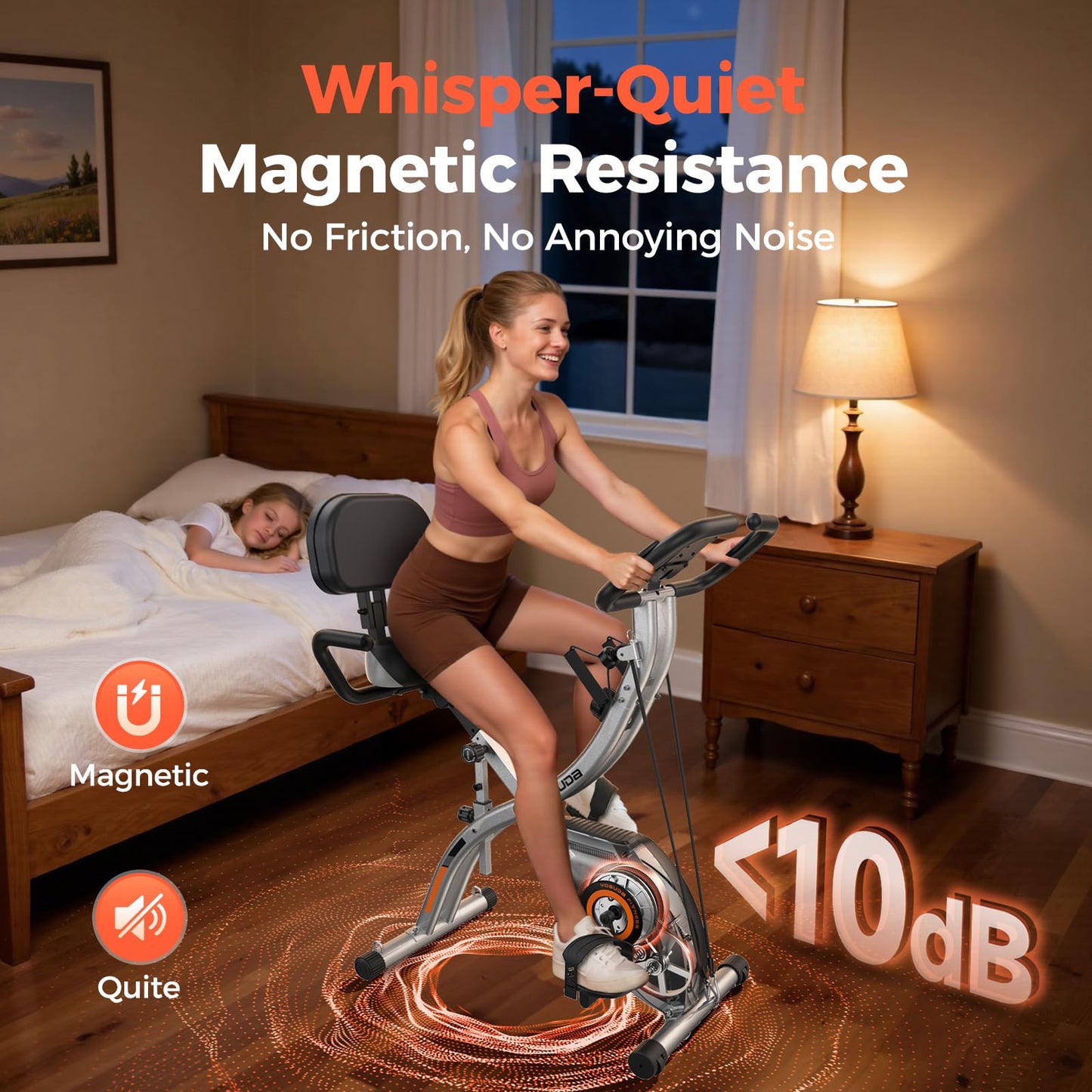 YOSUDA Folding Exercise Bike - 5 IN 1 Foldable Stationary Bike for Home Gym Workout, Upgraded Indoor Cycling Bikes with 6.6 LBS Flywheel, 380 LBS Capacity and 16-Level Magnetic Resistance, Back Support Cushion