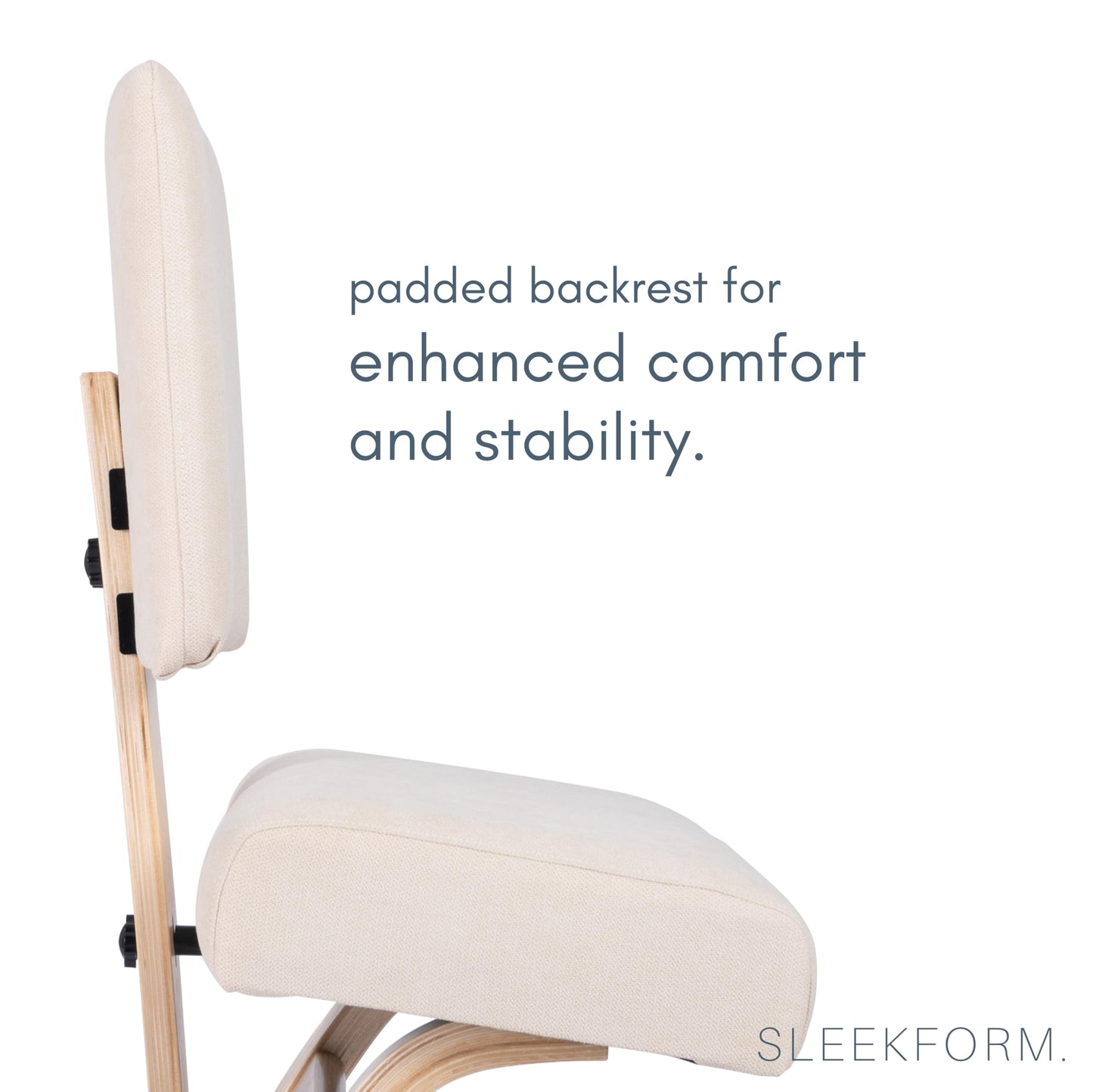 Sleekform East Austin Ergonomic Kneeling Chair with Back Support - Winter Linen and Wood Ergo Stool for Desk - Best Ergonomic Kneeling Office Chair for Posture and Leg Circulation