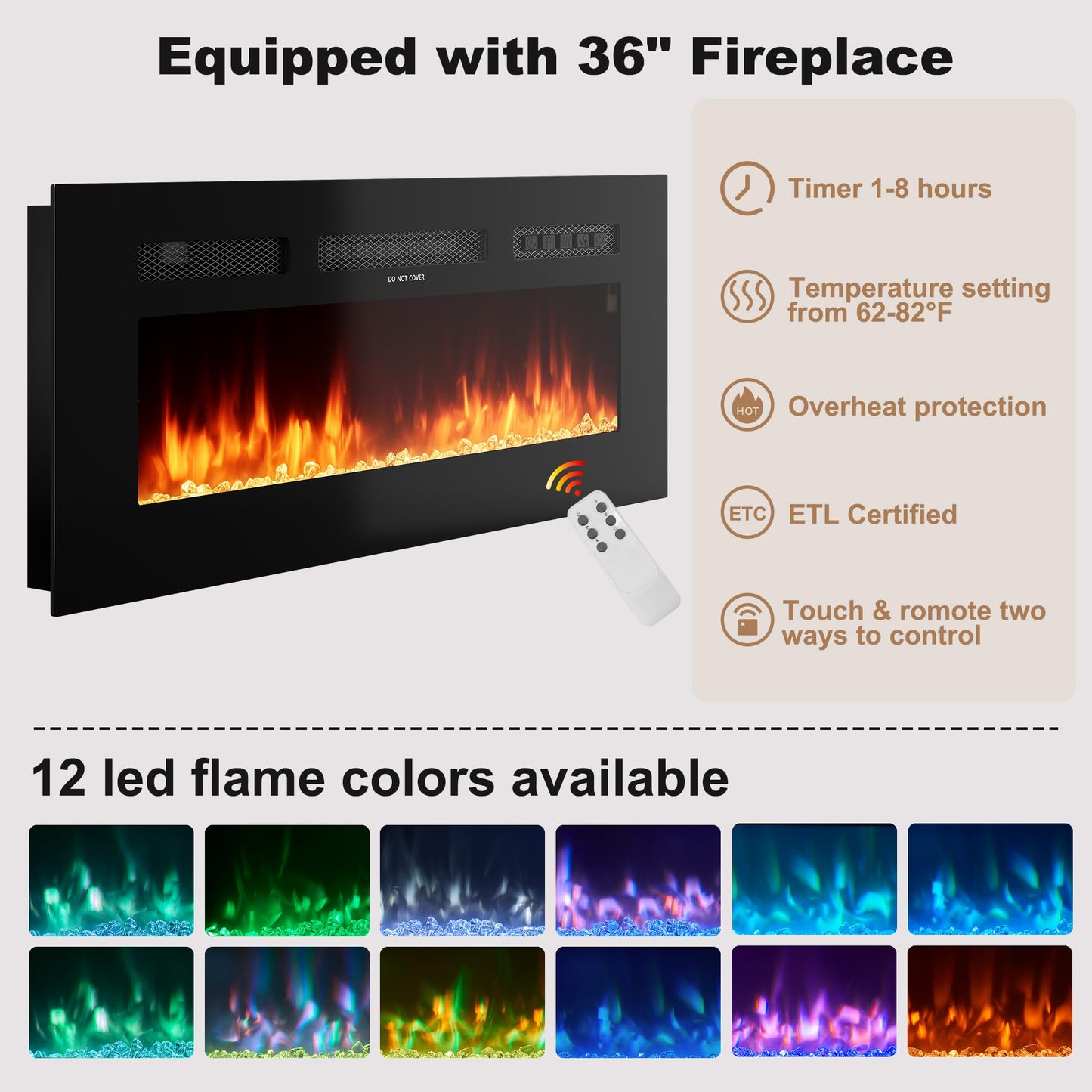 Decofy 70″ Fluted Fireplace TV Stand for 80″ TVs, Remote & Touch Control Adjustable Flame Colors & Temperature, Entertainment Center with Storage, Modern Media TV Console Table for Living Room(Walnut)