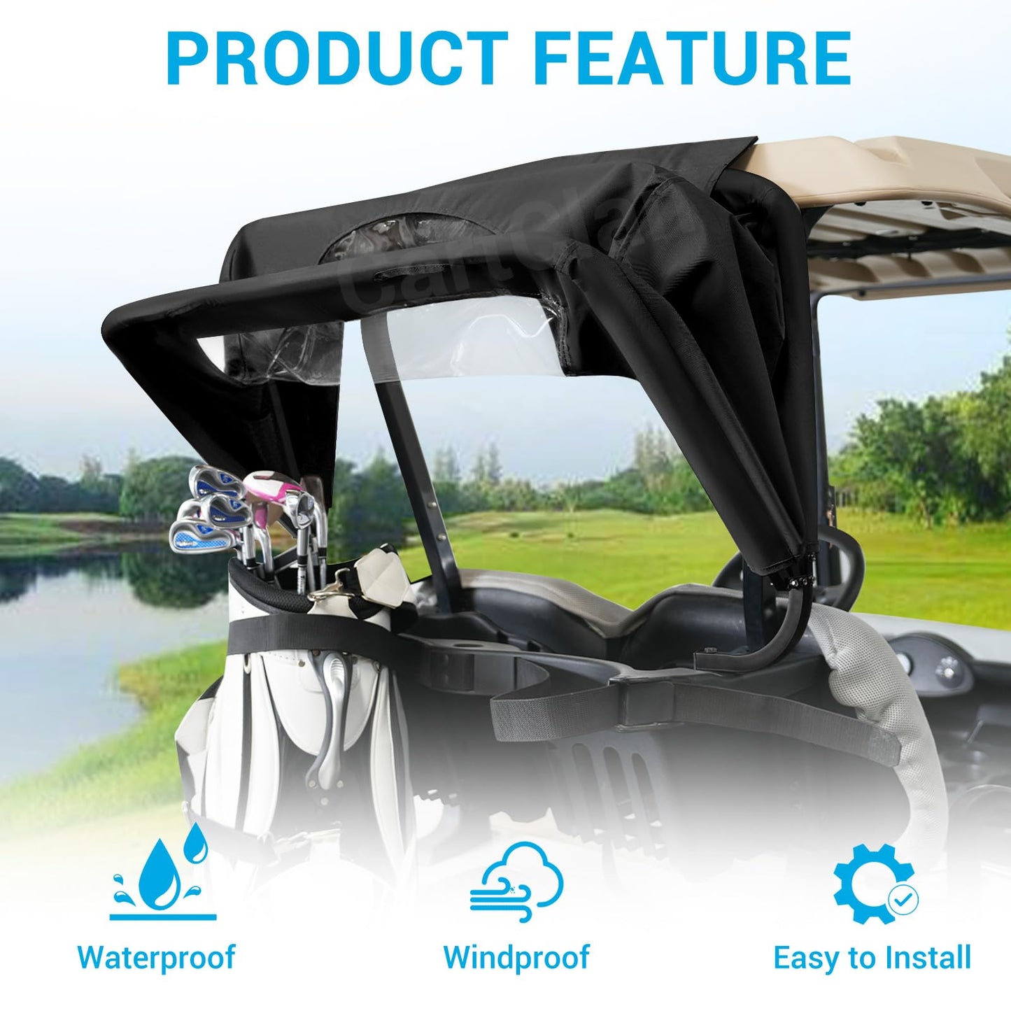 Universal Rear Bag Rain Cover Kit, Split Golf Cart Rear Rain Cover Kit Suitable for Most 2-Passenger Club Car EZGO Yamaha Golf Carts - Black