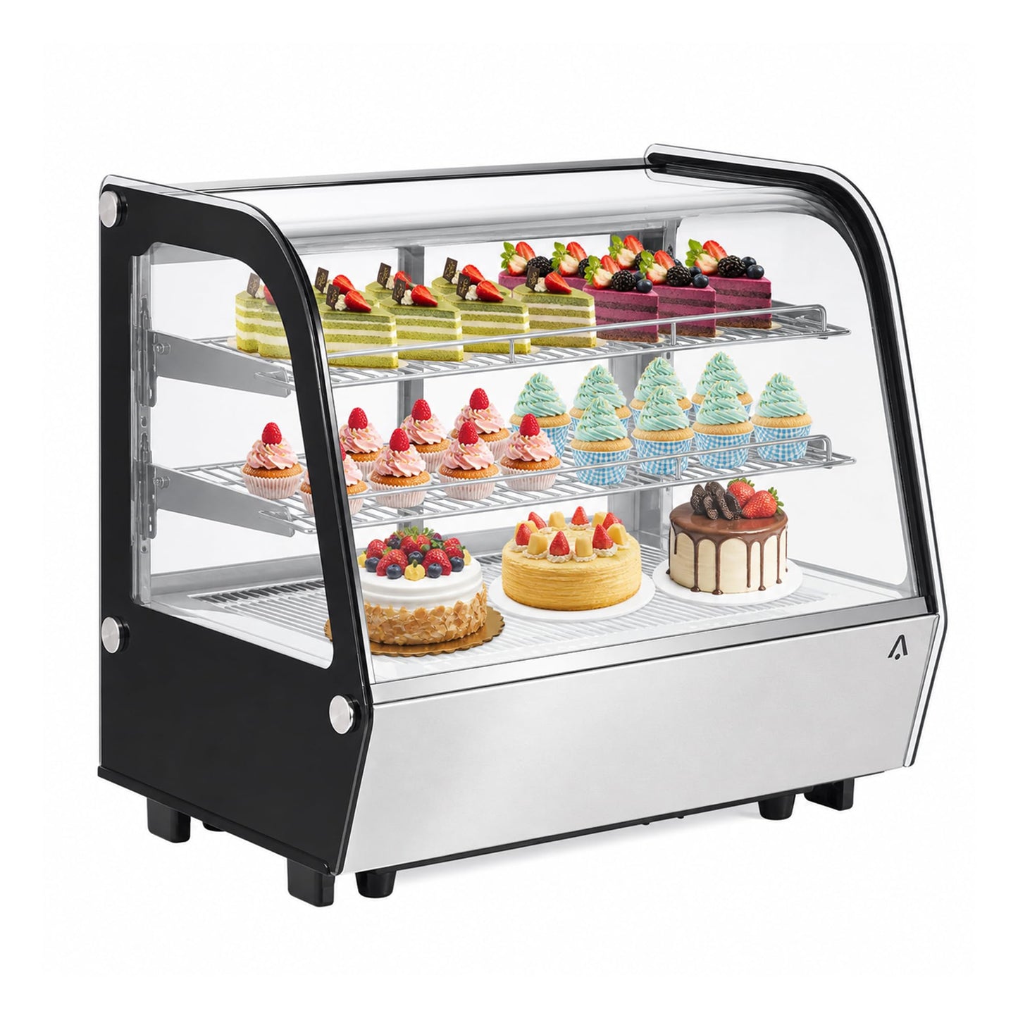 Garvee 4.2 Cu.Ft Refrigerated Display Case, Countertop Glass Door Beverage Refrigerator, Commercial Drink Cooler with LED Light and Rear Sliding Doors, Black