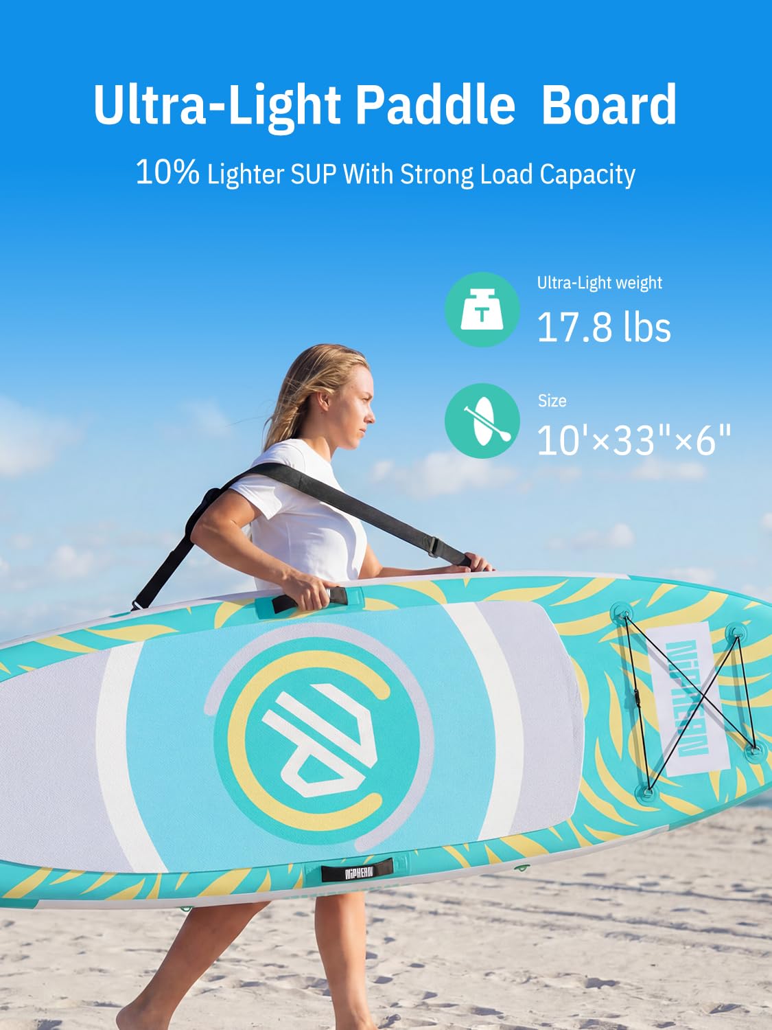 Niphean（Ultra-Light） Inflatable Paddle Board with StabilTrac Fin and Durable SUP Accessories, 10' Stand Up Paddle Boards for Adults & Youth, Versatile Yoga Paddle Board, Gift Ideas-Tidal Mint