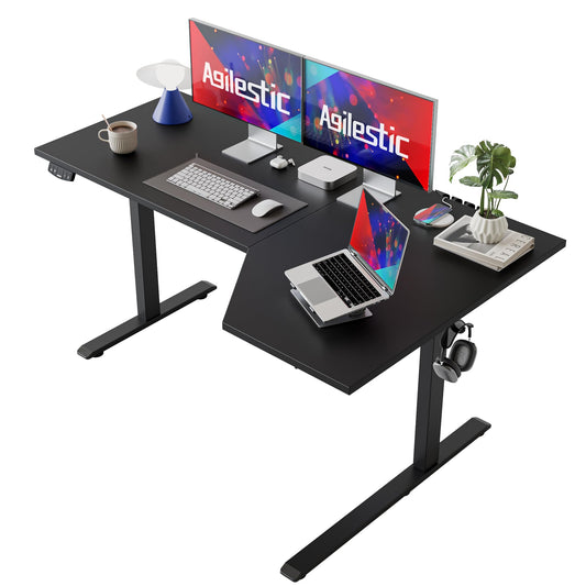 Agilestic Electric Standing Desk, Height Adjustable Desk, 59 x 35 Inch Sit Stand up for Work Office Home, L Shaped Ergonomic Rising Computer Table with Memory Preset, Black