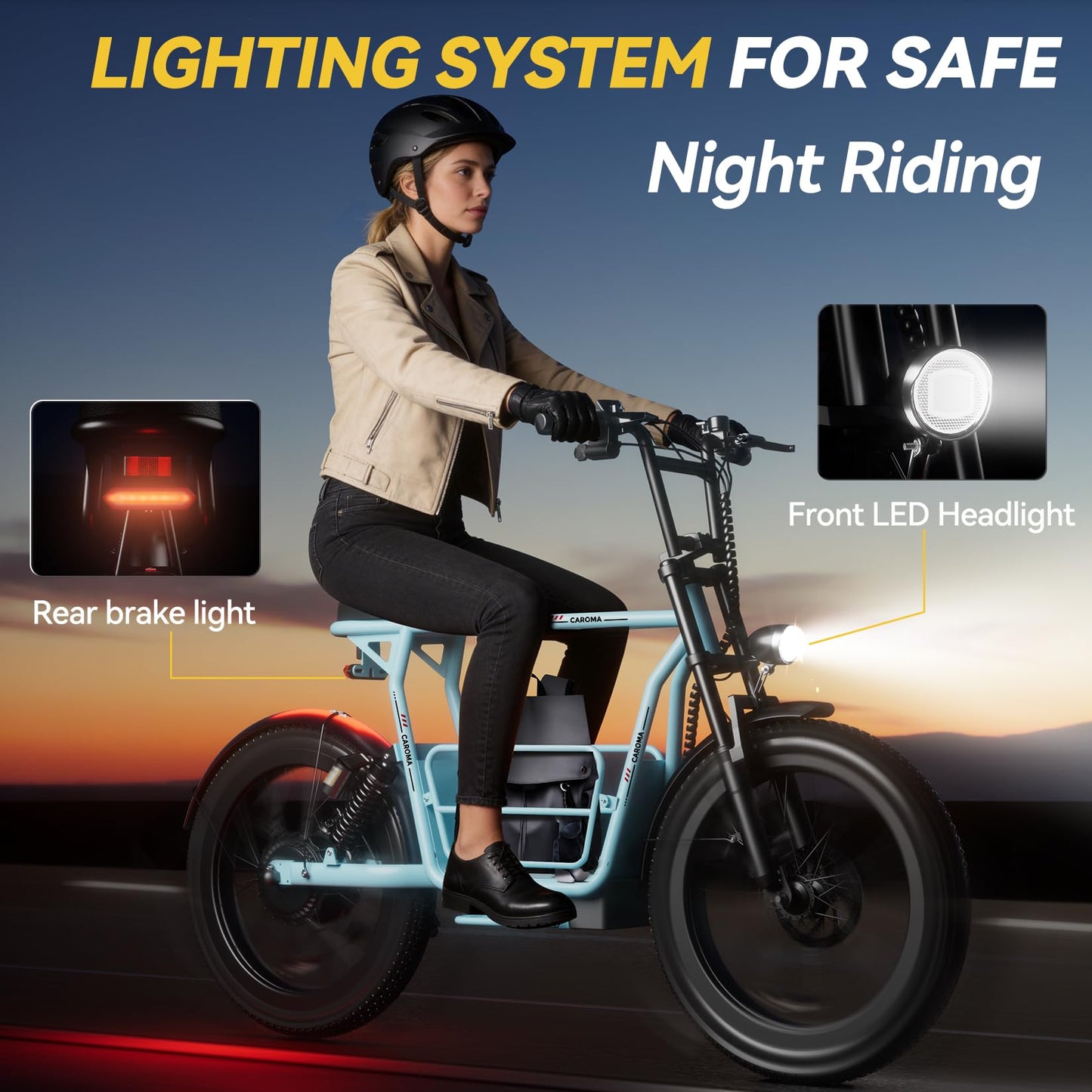 Caroma Electric Scooter for Adults with Seat Peak 1000W, 20" All-Terrain Fat Tire Electric Bike,Dual Shock Absorbing, 25 Miles & 20MPH Top Speed E-Scooter with Basket for Pet&Cargo,Blue