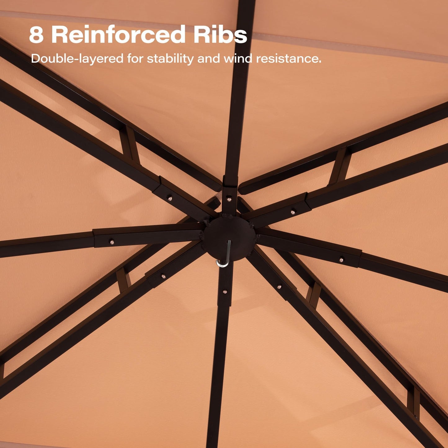 LAUSAINT HOME Outdoor Gazebo 13 x 11 FT, Steel Frame Garden Gazebo with Ventilated Double Roof & Mesh Netting, Patio Party Canopy Shelter for Backyard, Lawn & Deck, Brown