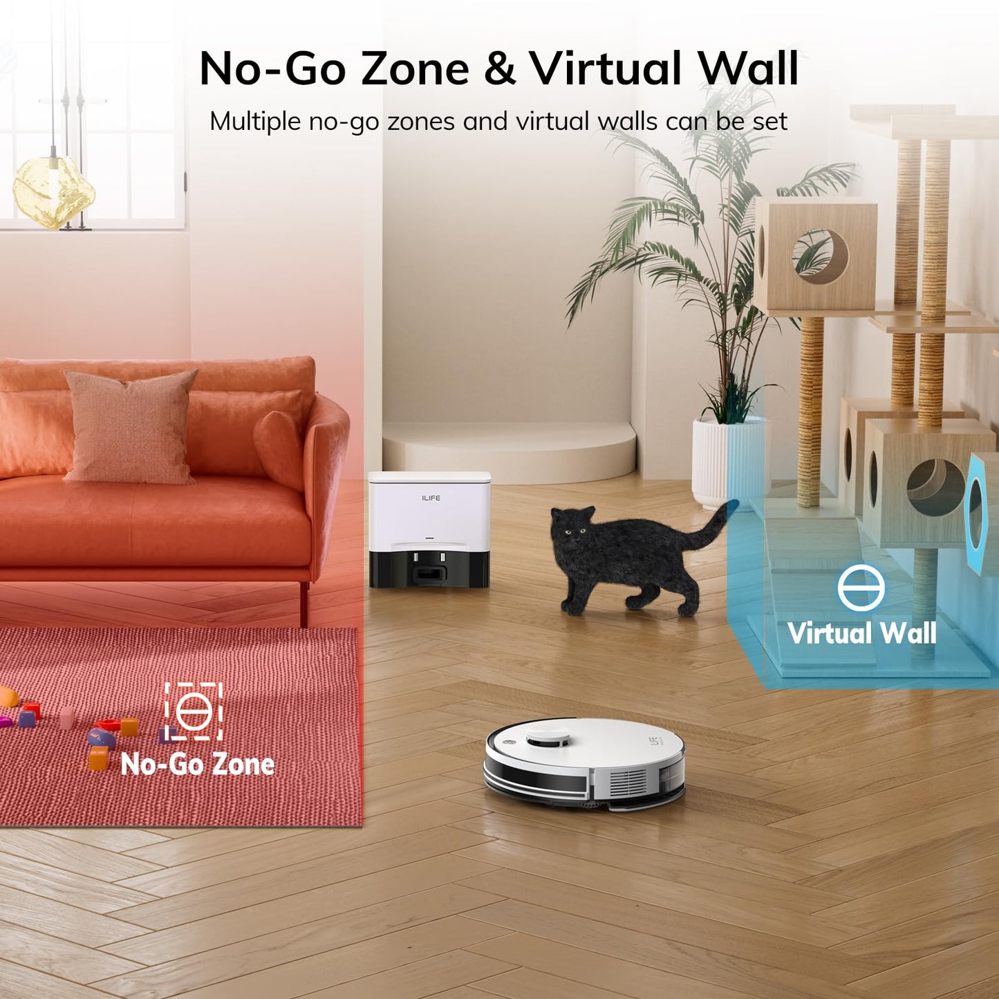 ILIFE A30 Pro Robot Vacuum and Mop, Self Emptying Station for 60 Days, 5000Pa Suction, LiDAR Navigation, No-Go Zones, 2.4G WiFi/App/Alexa/Remote Control, Clean Hard Floors to Medium-Pile Carpet, 110V
