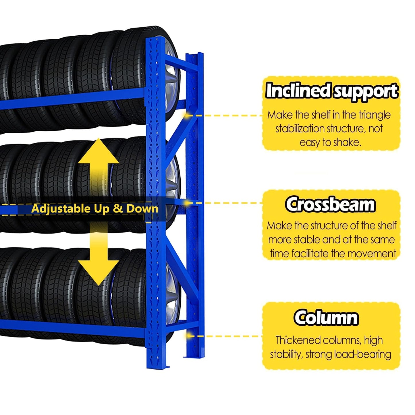 AOCDNEK Adjustable Height Tire Storage Rack for Garage, Maximum Load 1100 lbs, Blue, 3 Tiers(78.7x19.6x78.7in)
