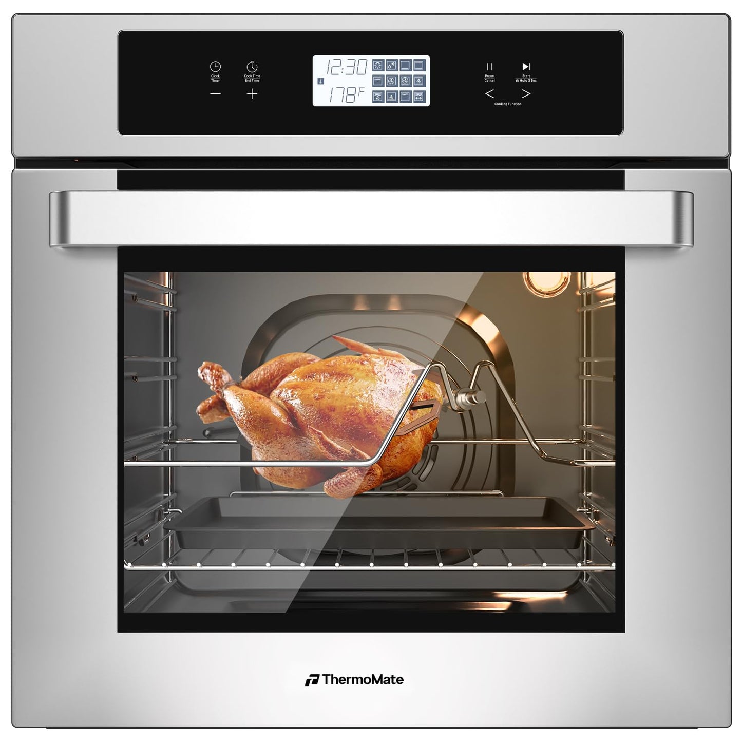 ThermoMate 24 Inch Electric Wall Oven, ETL Certified, 2.6 Cu.Ft. Convection Ovens with 12 Functions, 3D Heating, 3100W, Sensor Touch Control, Safety Lock, Stainless Steel