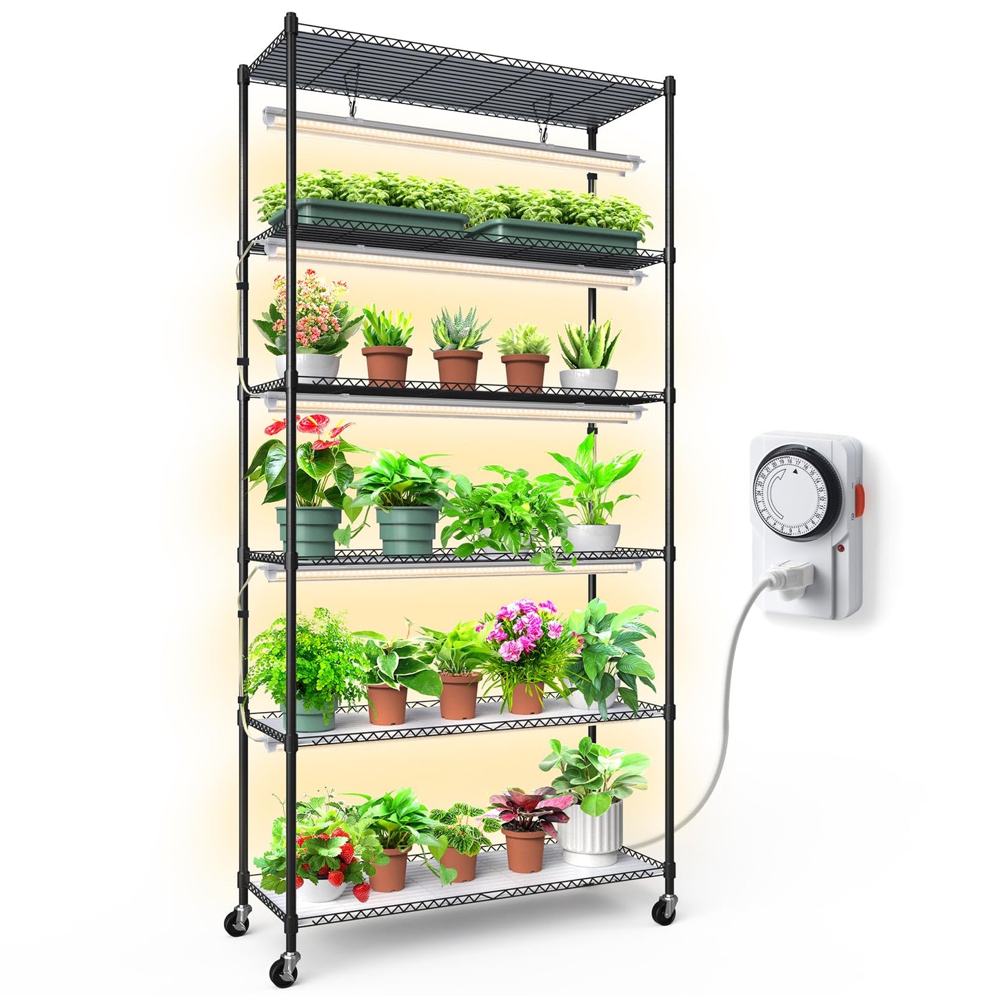 Barrina CX6 Plant Stand with Grow Lights, 3FT T8 30W, Metal, 6-Tier, 35.4inx13.8inx70.9in, Black Stand