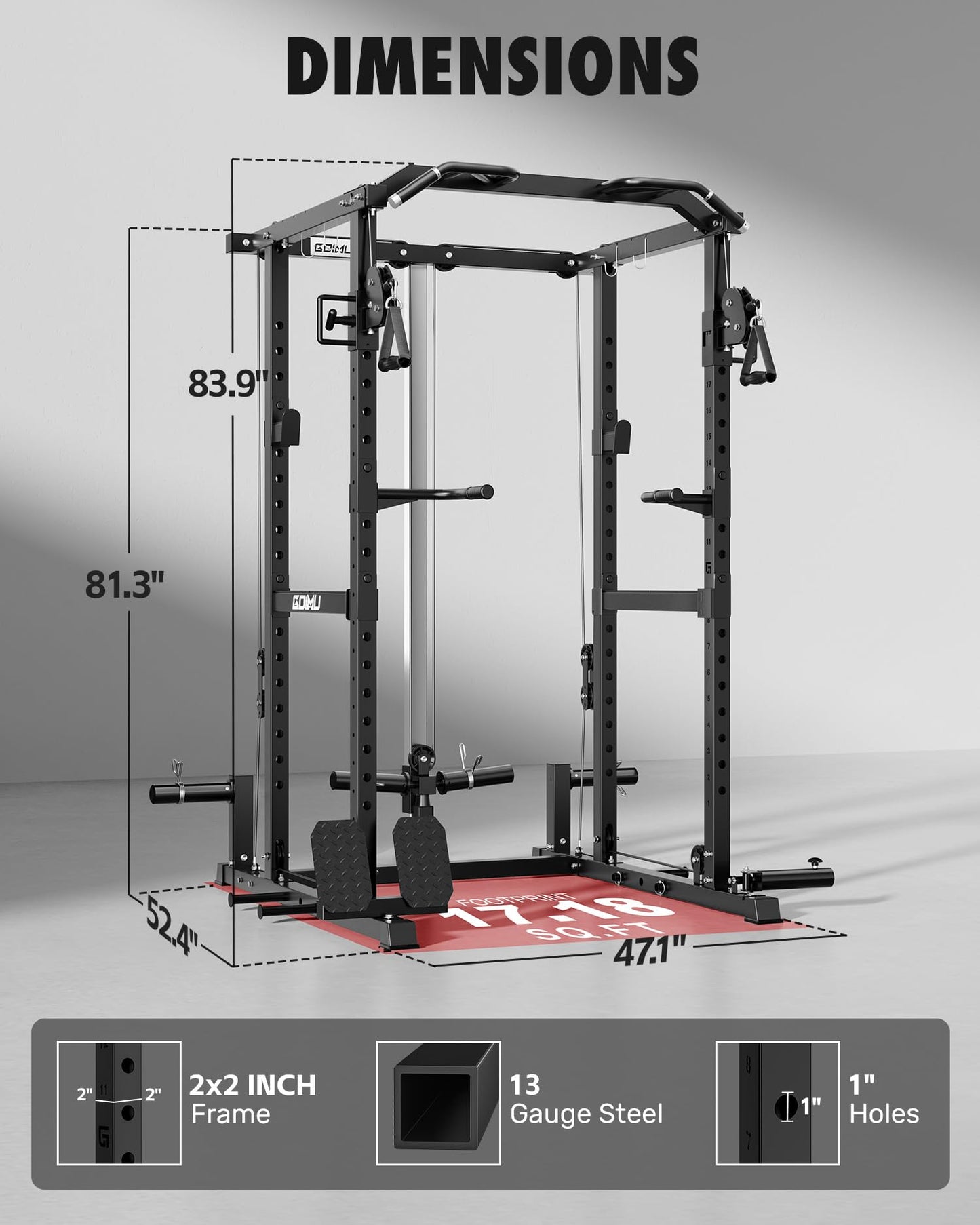 GOIMU RH01 Power Cage Rack, 2000LBS Squat Rack with with Cable Crossover System&LAT Pull Down System, Multi-Function Workout Cage for Home&Garage Gym (Black-SE, RH01 Power Cage)