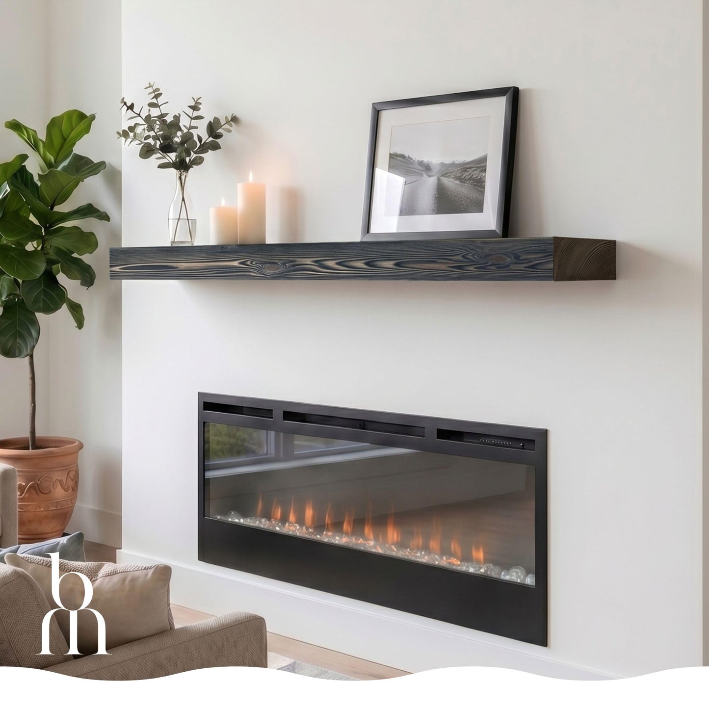 BoscoMondo Solid Wood Fireplace Mantel Shelf, Floating Mantle for Living Room, Farmhouse Rustic Wood Mantel, Easy Wall Mount with Heavy-Duty Metal Bracket (72", Jacobean)
