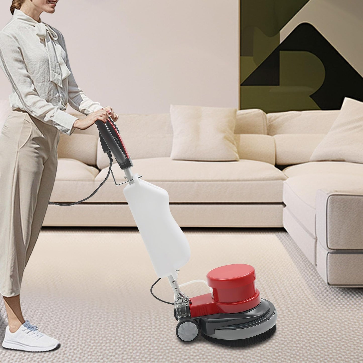 1100W Electronic Floor Cleaning Machine,Commercial Floor Cleaner Machine, Multi-Purpose Carpet Cleaning Machine for Home,Floor Scrubber & Polisher, Large Water Tank, 39-Foot Long Cord