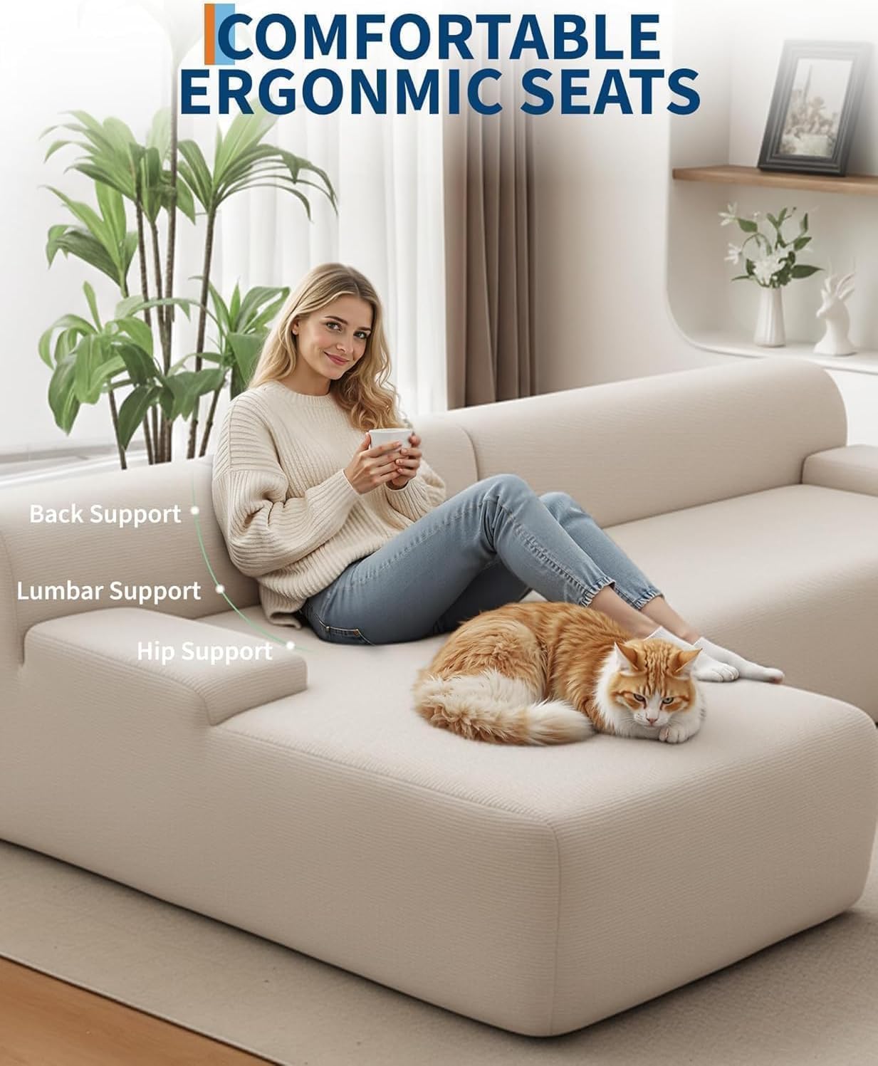 PeakPursuit Oversized 108" Corduroy Cloud Sectional, Left-Facing Chaise Boneless Modular Sofa, Soft Deep Lounger for Living Room, No Assembly Needed