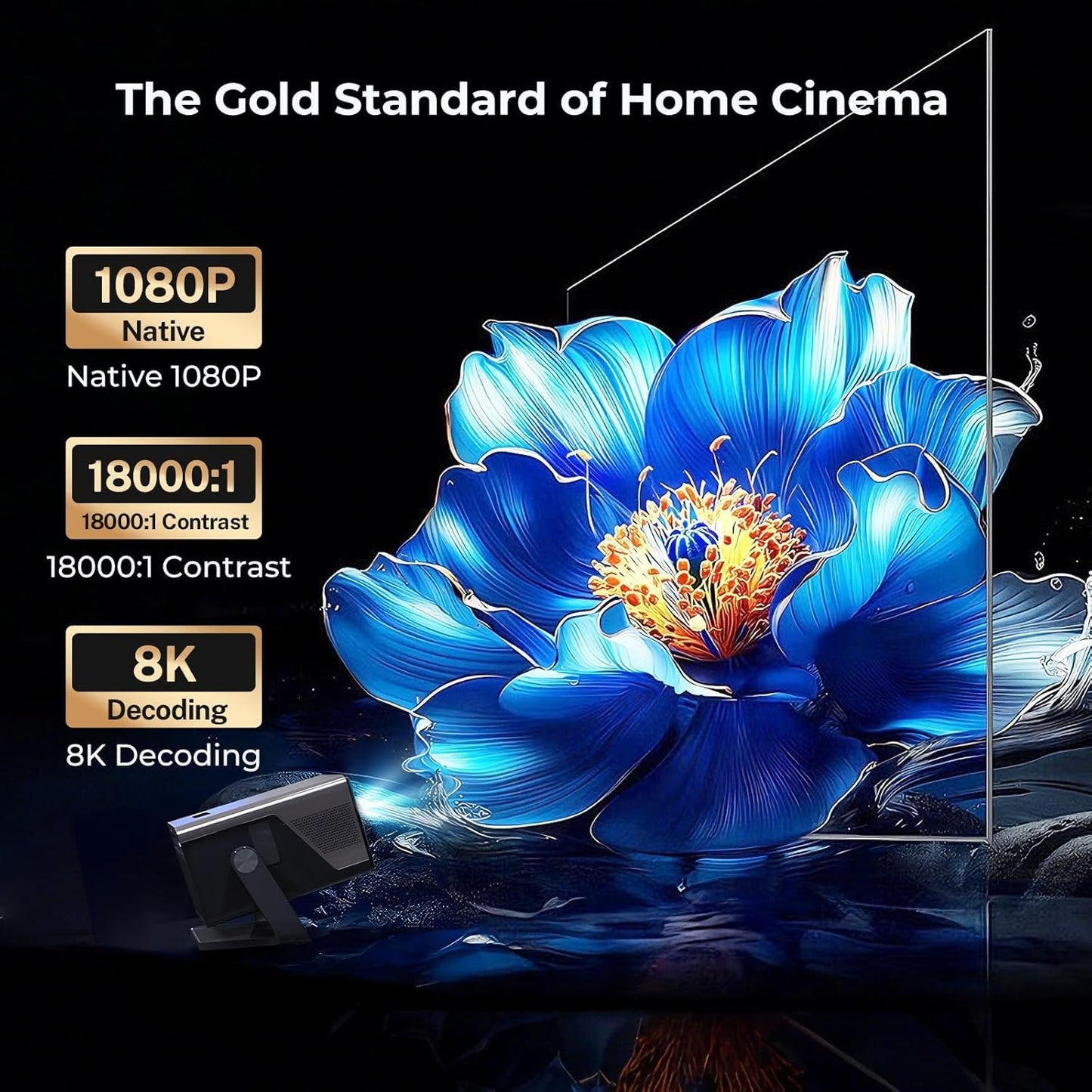 [2000 ANSI Daylight Visible] Native 1080P Smart Video Projector 4K 8K Input, Android 14 Projecteur Portatif with HiFi Sound, Auto Focus & Keystone, WiFi Bluetooth Home Theater for iPhone/Netflix X7