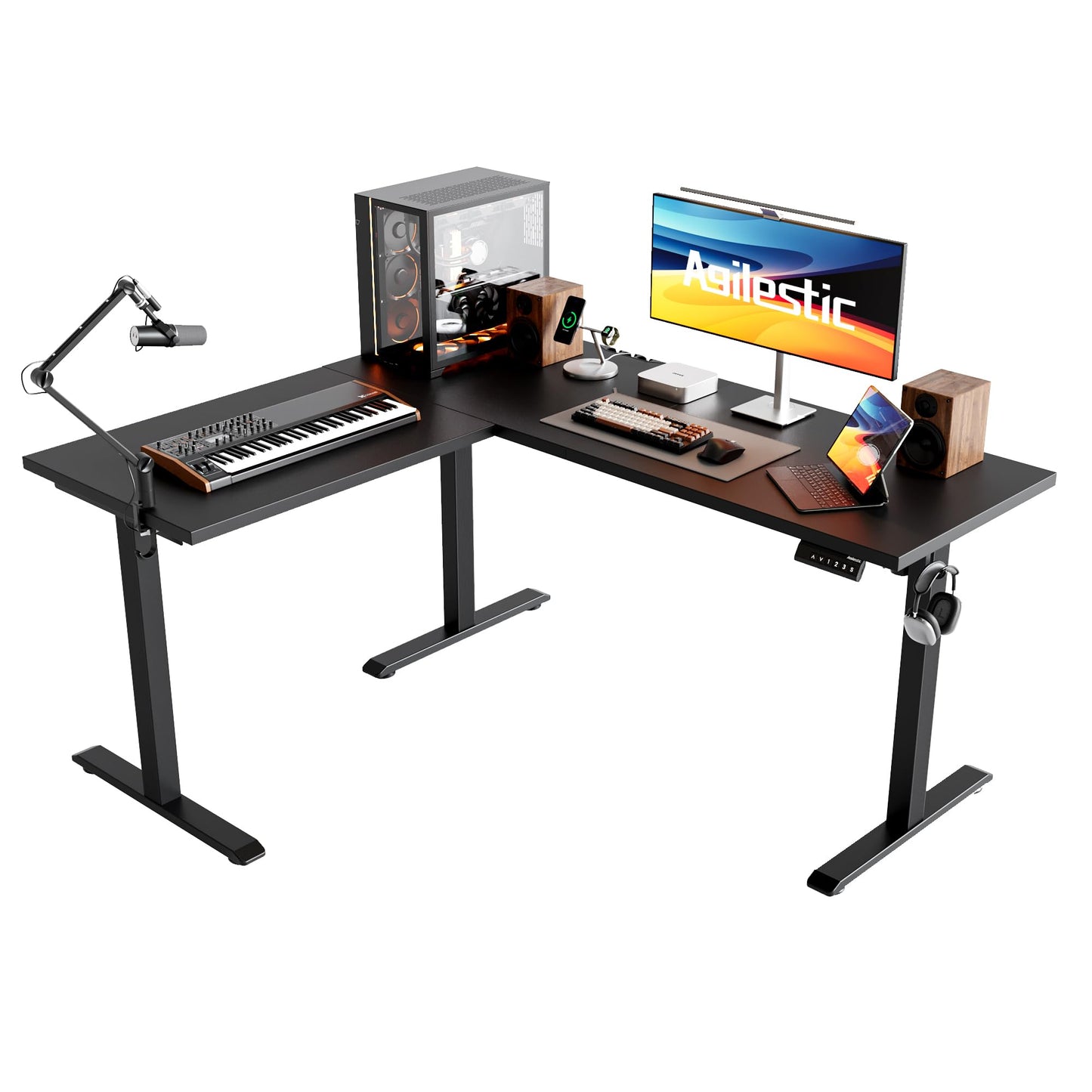 Agilestic 59 Inch L Shaped Standing Desk Adjustable Height, Electric Corner Standing Desk, Sit Stand Computer Table with Splice Board, Black