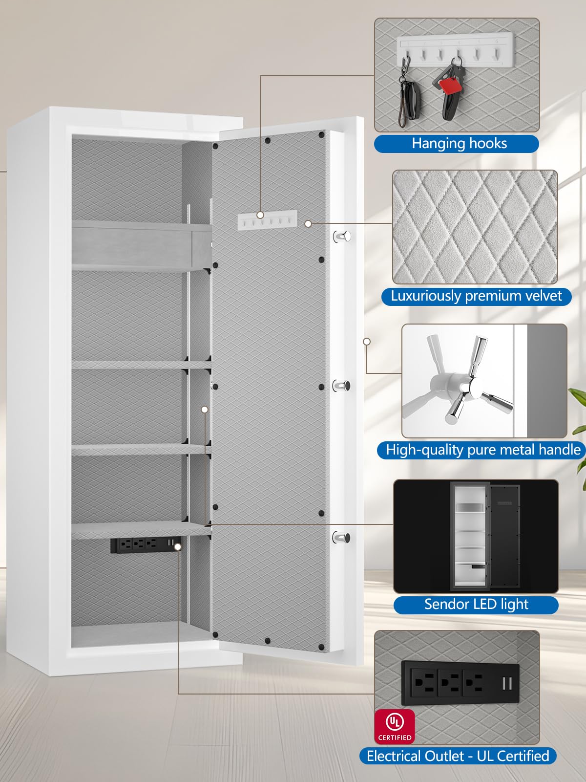 TIGERKING Extra Large Fireproof Home Safe, 13.12 Cu Ft, White Luxury Gloss Design with Built-In Jewelry Drawer, 306 lb Heavy-Duty Steel, 40-Min Fire Resistance, Digital Keypad Lock