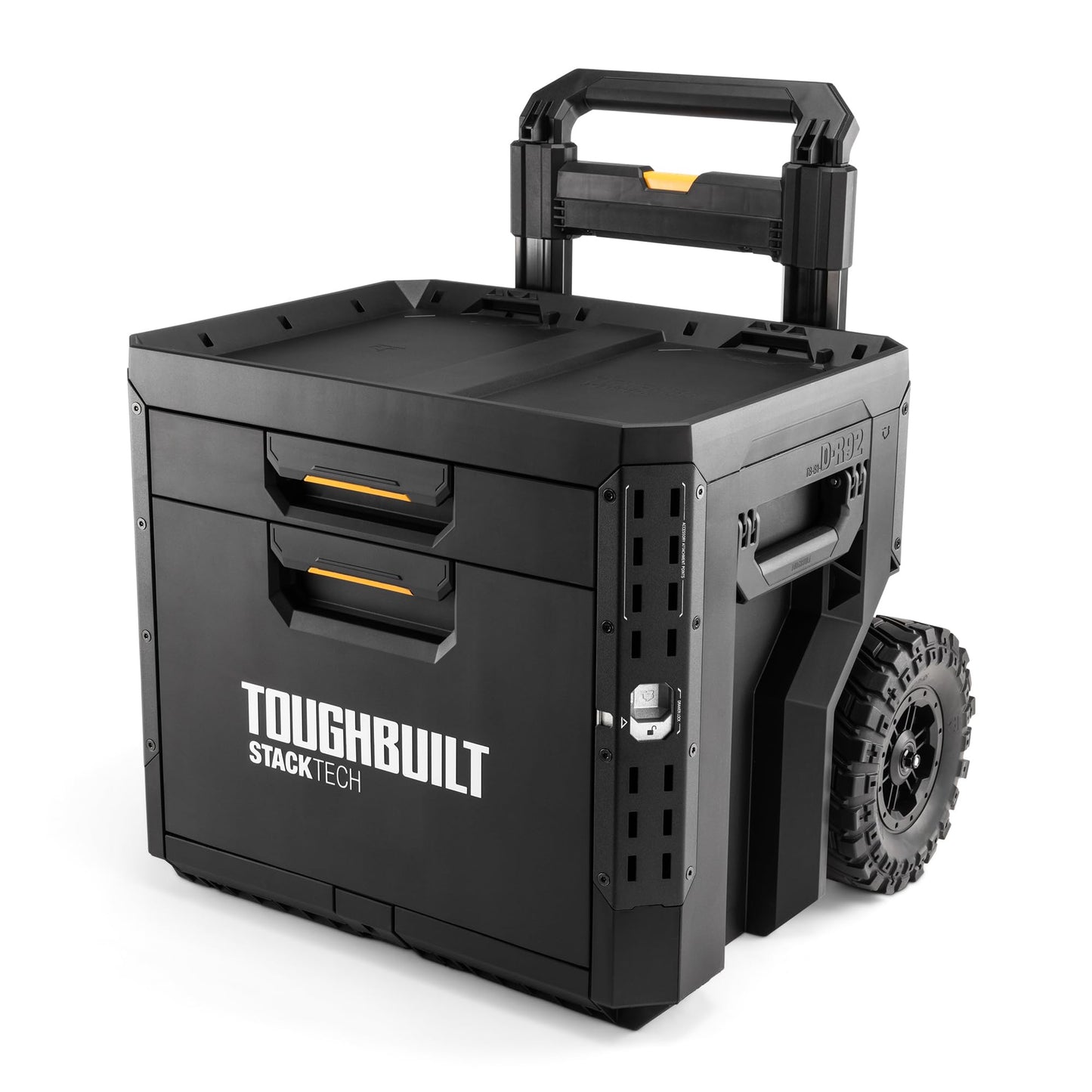 ToughBuilt StackTech 2 Drawer Rolling Locking Box, Heavy-Duty Portable Tool Chest, 240 lb Capacity - Stackable Toolbox Storage Organizer with Dividers, & Auto-Latching Drawer