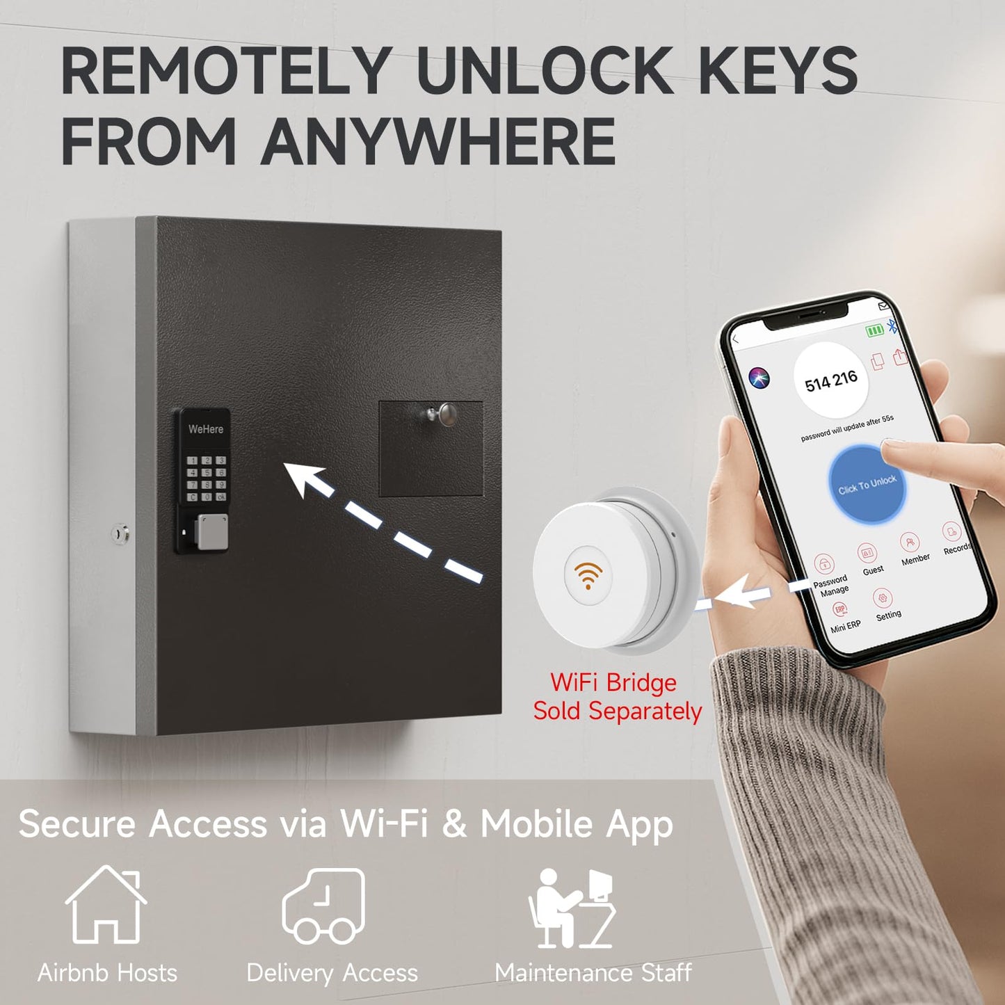 WeHere 56 Keys Lock Box, Key Management Cabinet Key with Drop Slot, APP Bluetooth, Digital Keypad, & WiFi Unlock, Access Log Tracking, Key Return Box for Hotel, Car Dealerships, Office, School