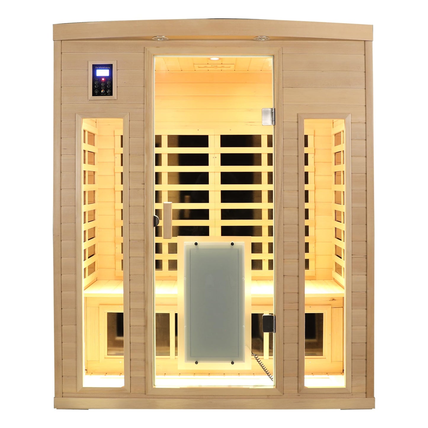 SAUNA DOCTOR 3-Person Far Infrared Indoor Sauna, Low EMF with 9 Heating Panels, Canadian Hemlock Wood, Glass Door with Integrated Heater, 120V