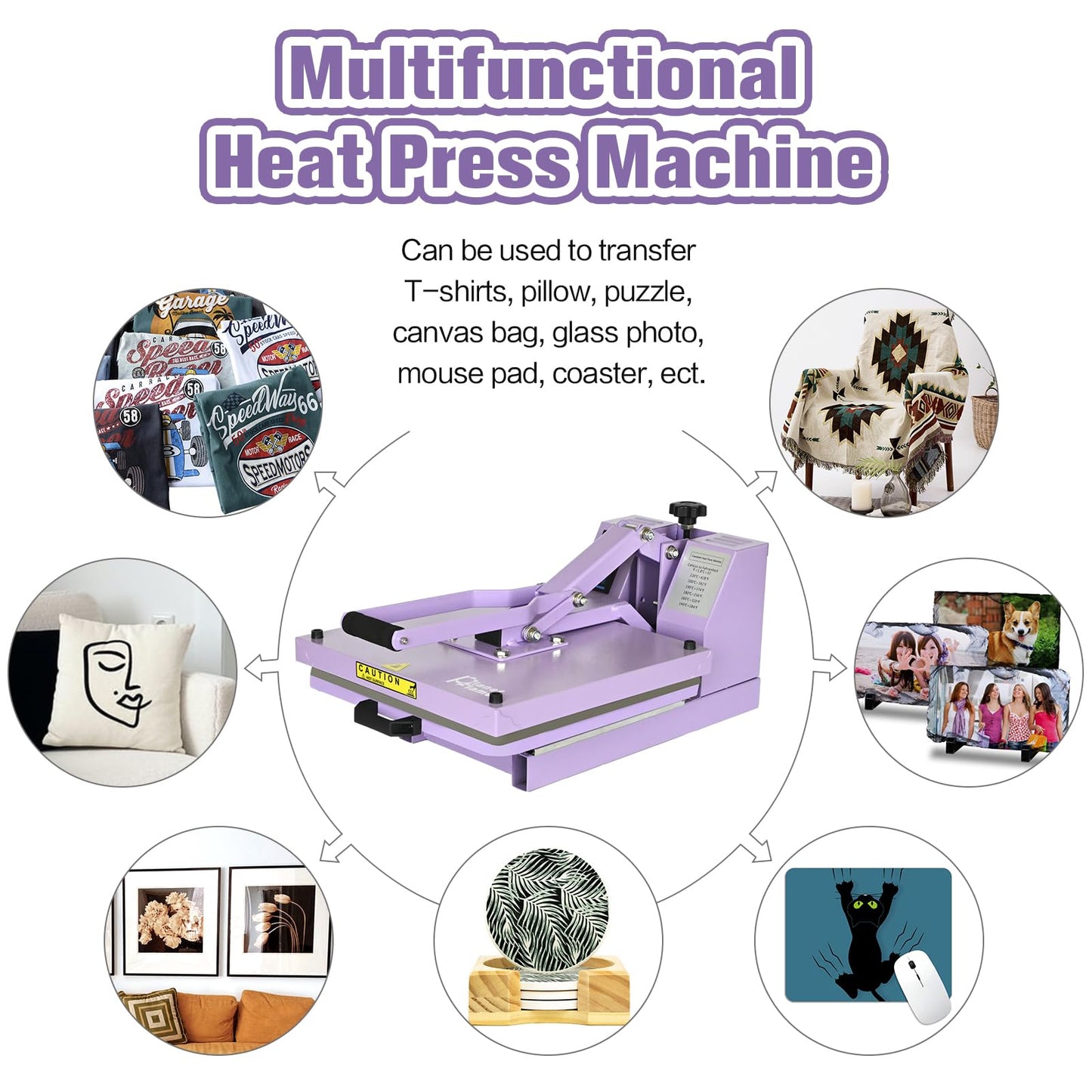 PlanetFlame 15x15 Sublimation Heat Press for T-Shirts, Purple
