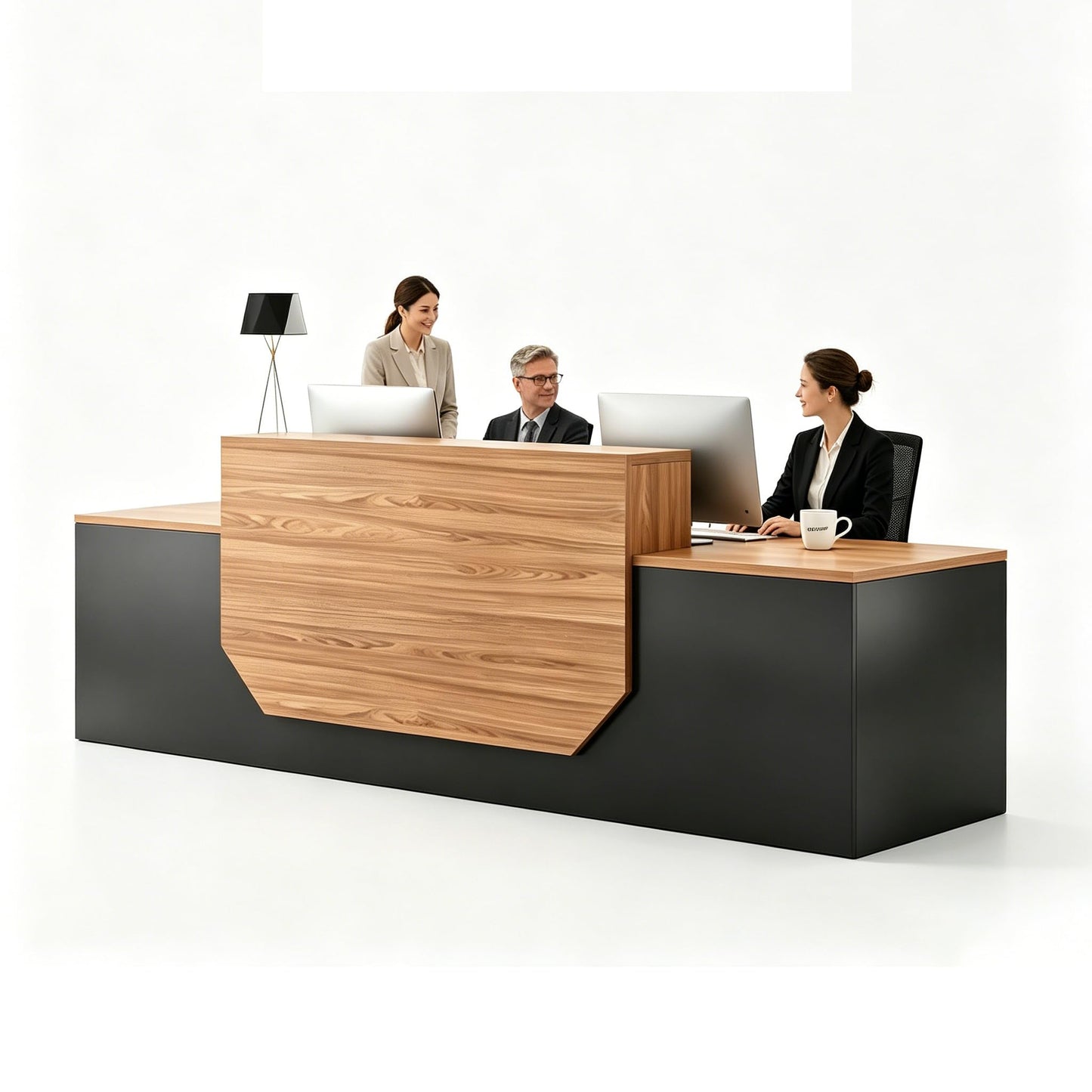 Modern Reception Desk with Counter,Large Front Desk L Shaped Reception Counter with 2 Lockable Drawers and 2 Mobile Storage Cabinets,Receptionist Desks for Office,Salon,or Retail, Checkout Counter
