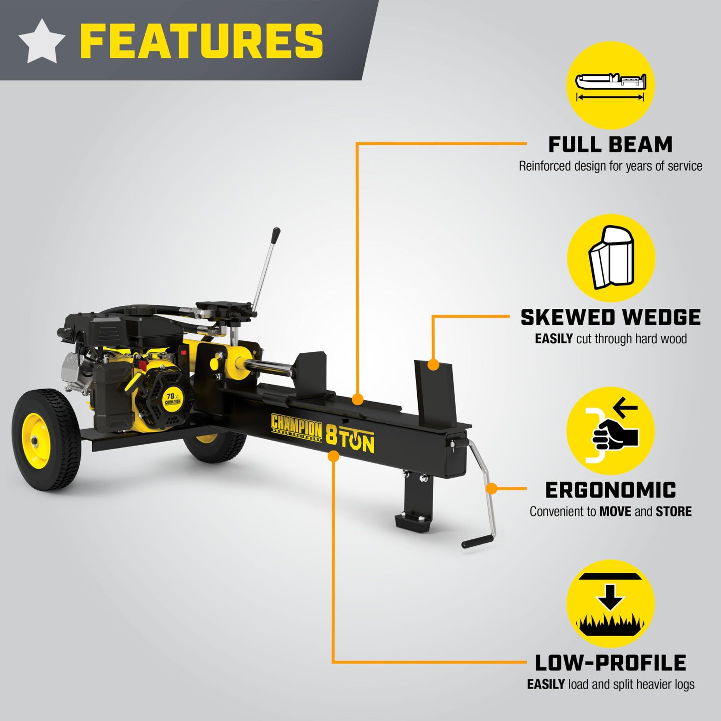 Champion Power Equipment 8-Ton Compact Horizontal Gas Log Splitter with Auto Return