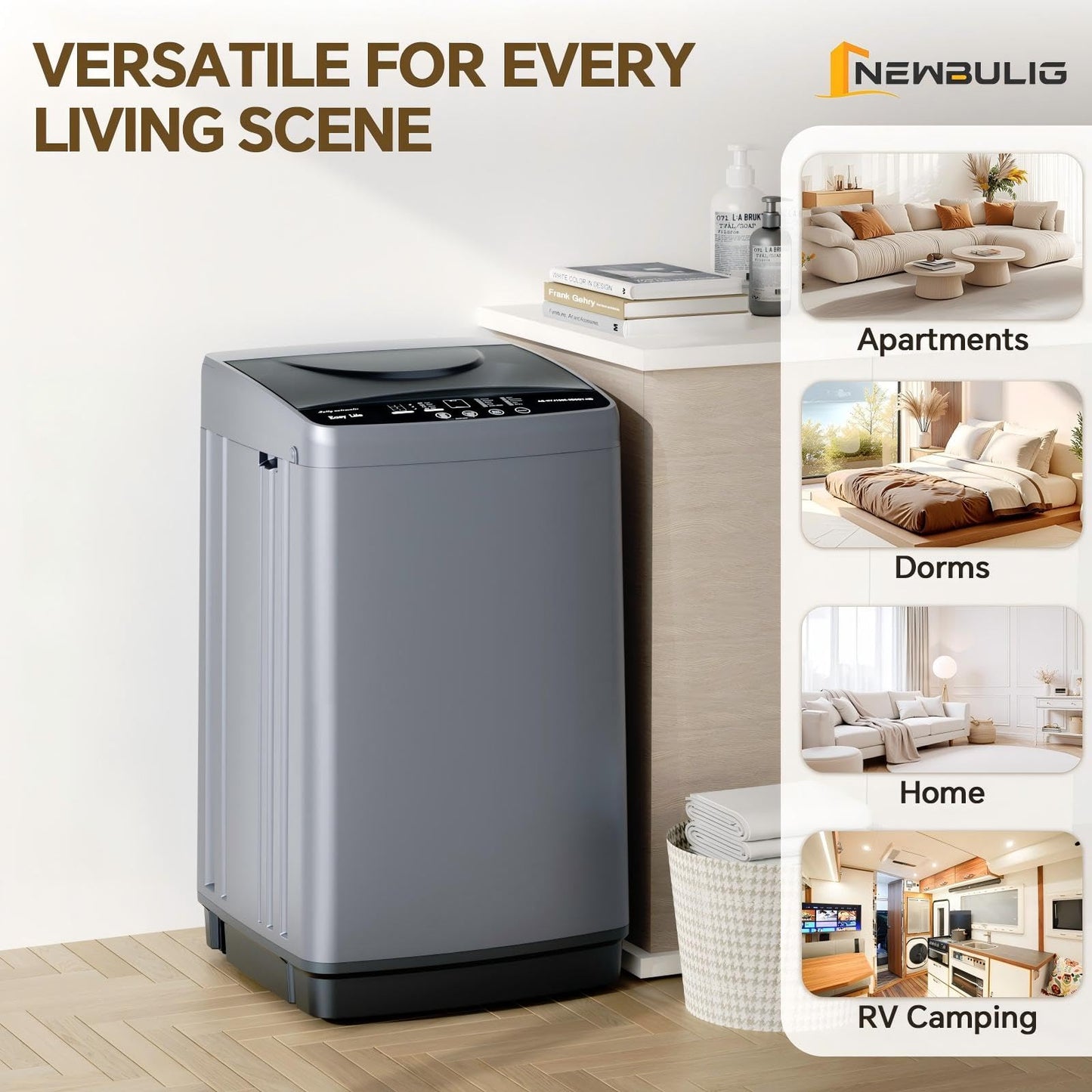 NEWBULIG 1.06 Cu.Ft Portable Washing Machine, 7.7 lbs Capacity Full-Automatic Compact Washer with 10 Wash Cycles & Auto-Balance, for Apartment RV Dorm Camping