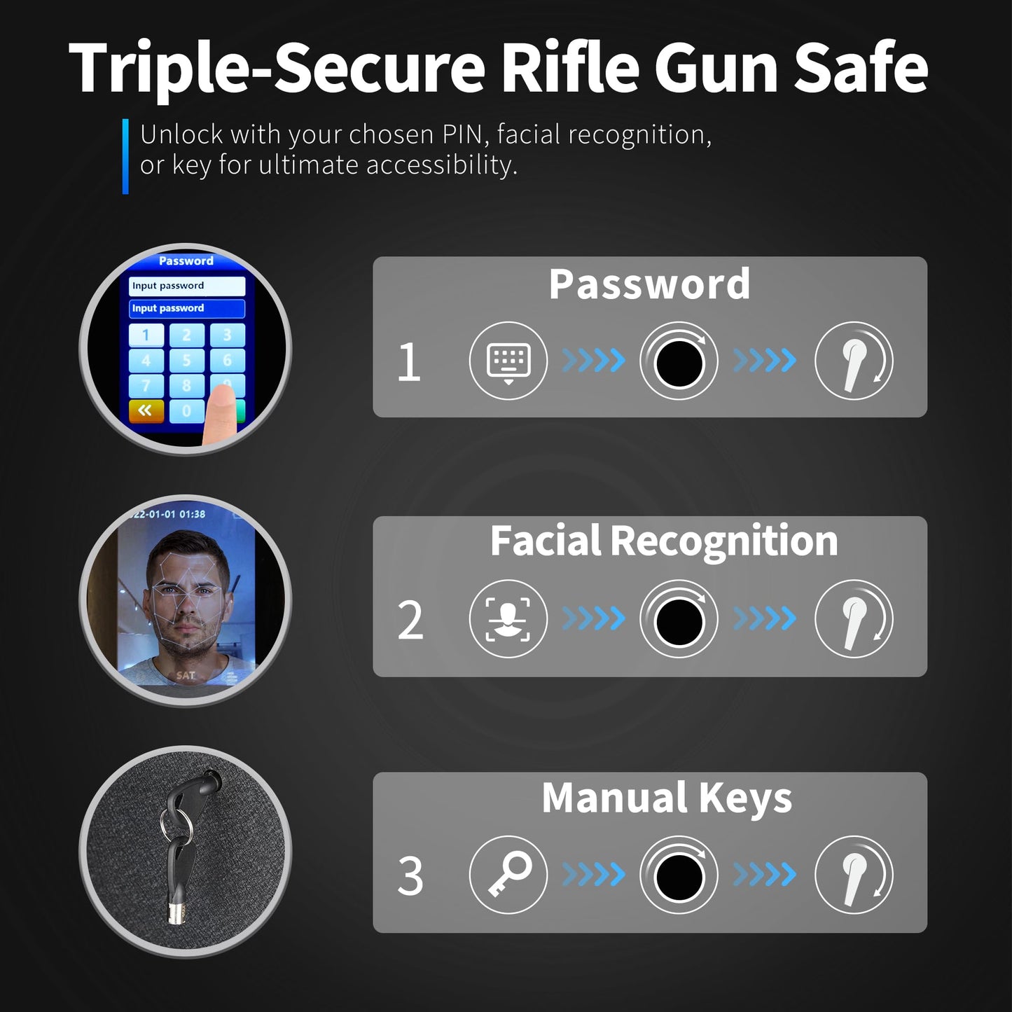 STABAR Gun Safe Biometric Rifle Gun Safe Box with Facial Recognition Handgun Pockets and Built-in Lockable Box, and Silent Mode