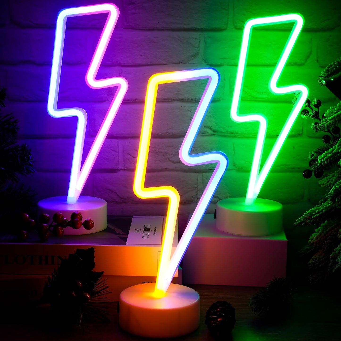 Sieral Lightning Bolt Neon Sign LED Light with Base, USB/Battery Operated, Multi Colors, Model Sieral-Neon Signs-05