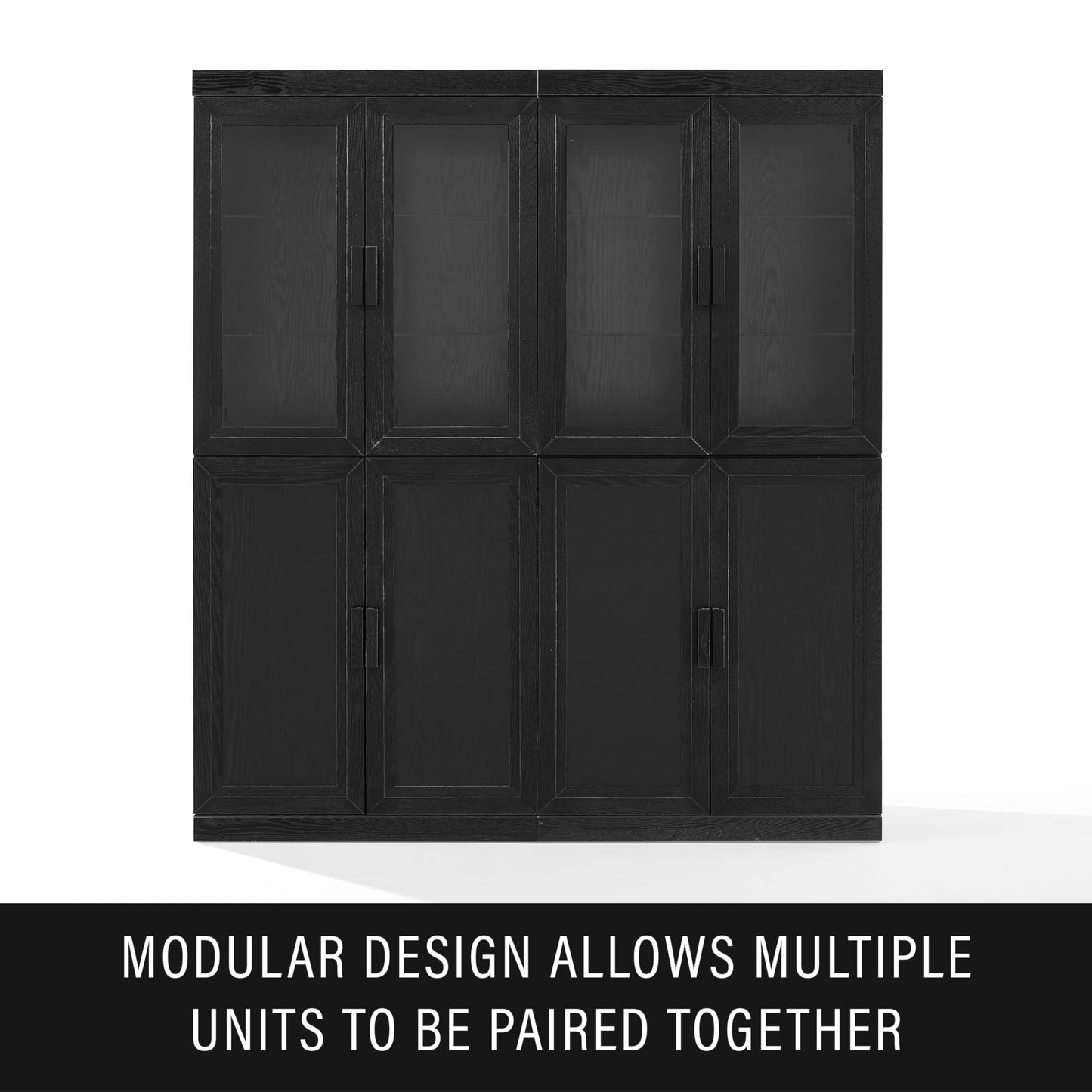 Crosley Furniture Essen Glass Door China Hutch Kitchen Pantry Storage Cabinet with Doors and Shelves, Black