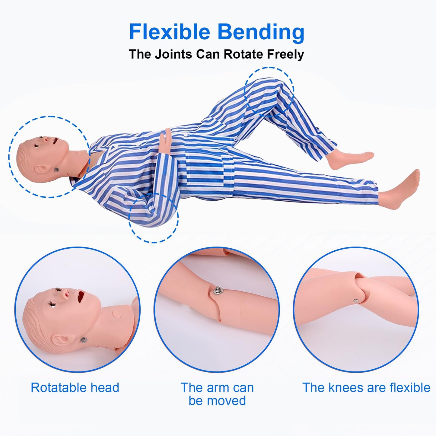 Patient Care Medical Manikin – 5.2ft Full-Body Medical Mannequin for Training Nursing Patient Care Manikin – Includes Hospital Gown, 3 Muscle Modules – Ideal for Nurse & EMT Training(Male)