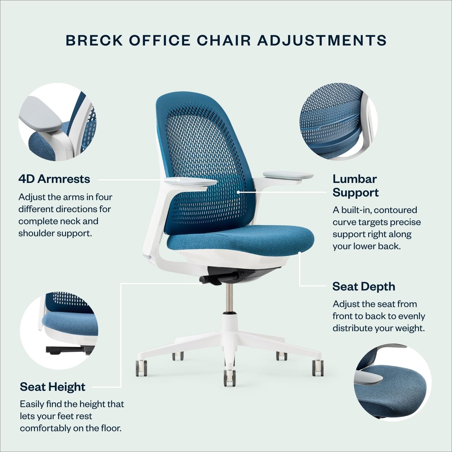 Haworth Breck Office Chair - Ergonomic Desk Seat with Height-Adjustable Lumbar Support, Black Trim, and 4D-Arms (Coal)
