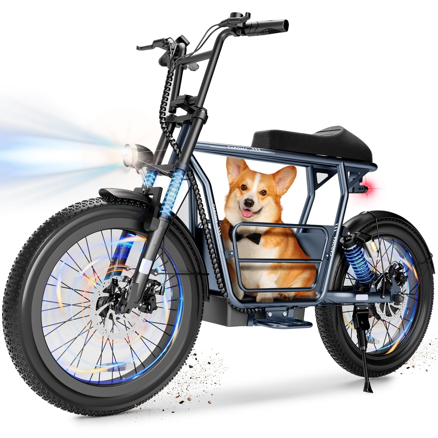 Caroma Electric Scooter for Adults with Seat Peak 1000W, 20" All-Terrain Fat Tire Electric Bike,Dual Shock Absorbing, 25 Miles & 20MPH Top Speed E-Scooter with Basket for Pet&Cargo,Gray