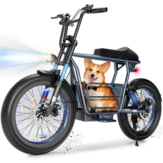 Caroma Electric Scooter for Adults with Seat Peak 1000W, 20" All-Terrain Fat Tire Electric Bike,Dual Shock Absorbing, 25 Miles & 20MPH Top Speed E-Scooter with Basket for Pet&Cargo,Gray