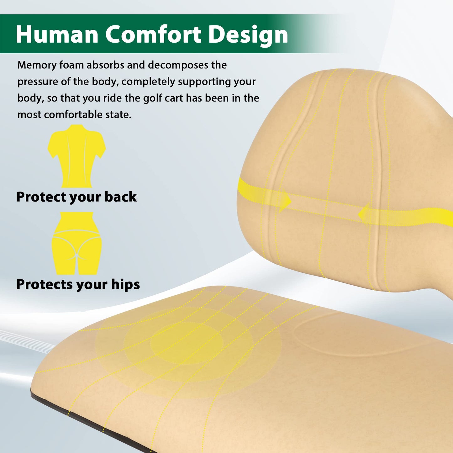 10L0L Golf Cart Seat-Front Seat Cushion & Backrest for Golf Cart Club Car Precedent (2012-up) Premium Sponge Comfortable Soft (Cream)