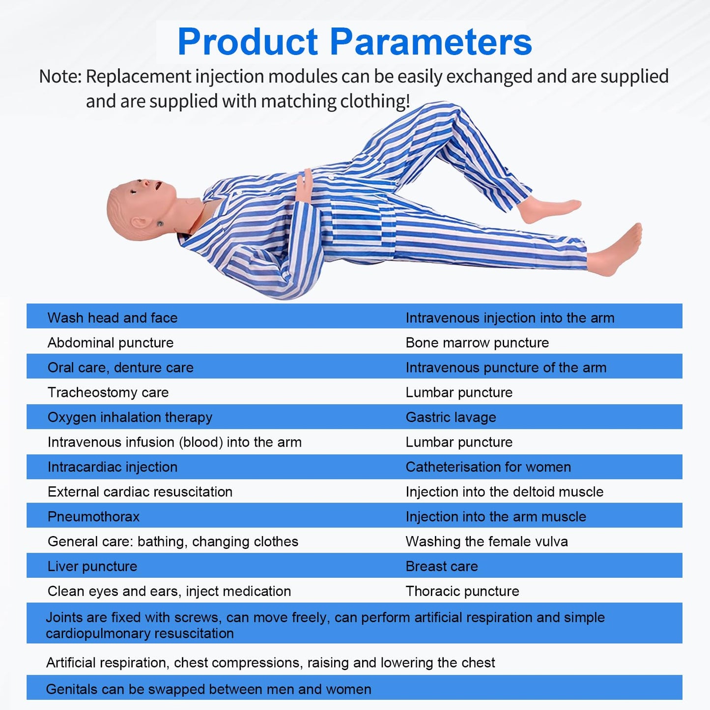 Patient Care Medical Manikin – 5.2ft Full-Body Medical Mannequin for Training Nursing Patient Care Manikin – Includes Hospital Gown, 3 Muscle Modules – Ideal for Nurse & EMT Training(Male)