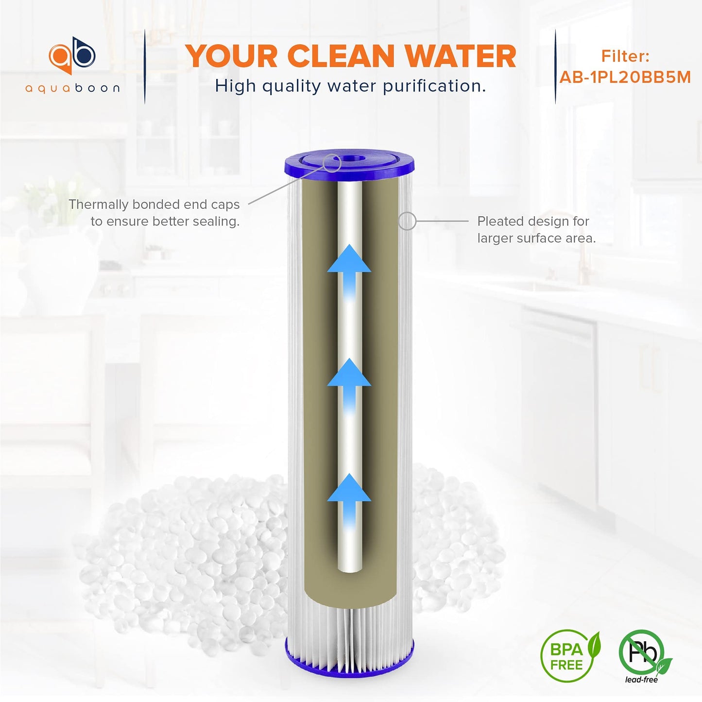 Aquaboon 5 Micron 20 x 4.5 Whole House Pleated Water Sediment Filter Replacement Water Filter Cartridge Compatible with ECP5-20BB, SPC-45-2005, 10-Pack