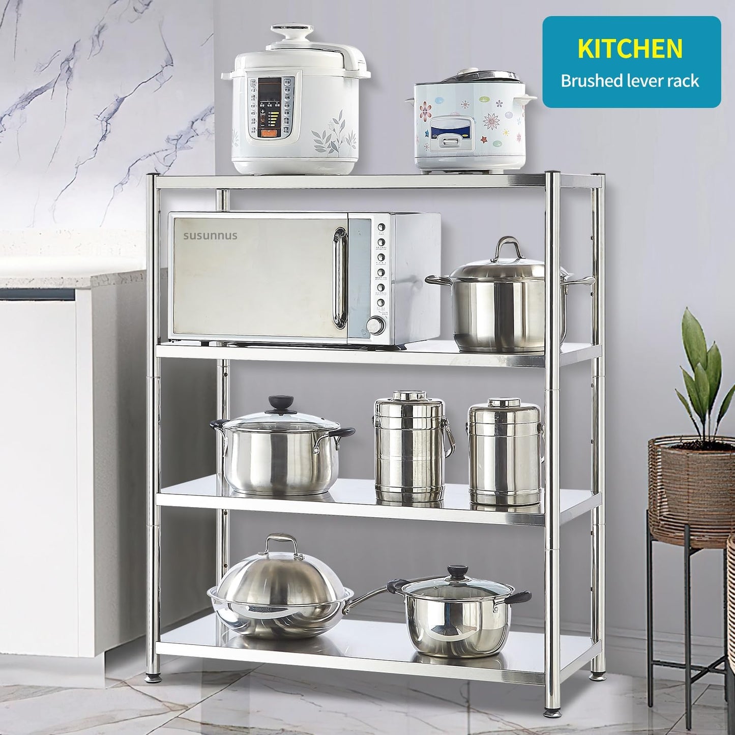 susunnus Stainless Steel Shelves,for Kitchen,Warehouse,35.8 * 15.8-4Tier