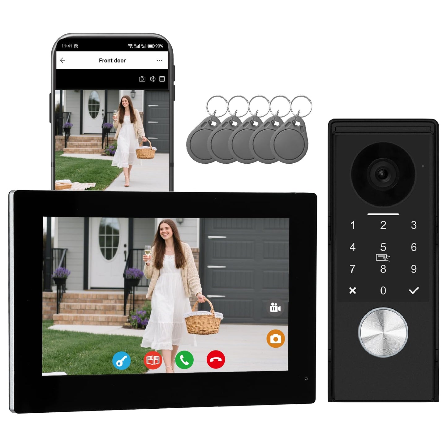 KeonBell Video Door intercom 2-Wired, doorbell withCamera, Full HD Camera, Door intercomSupports Password, 7" WiFi Monitor andTuya APP, 2-Way Audio, Unlock for HomSecurity System