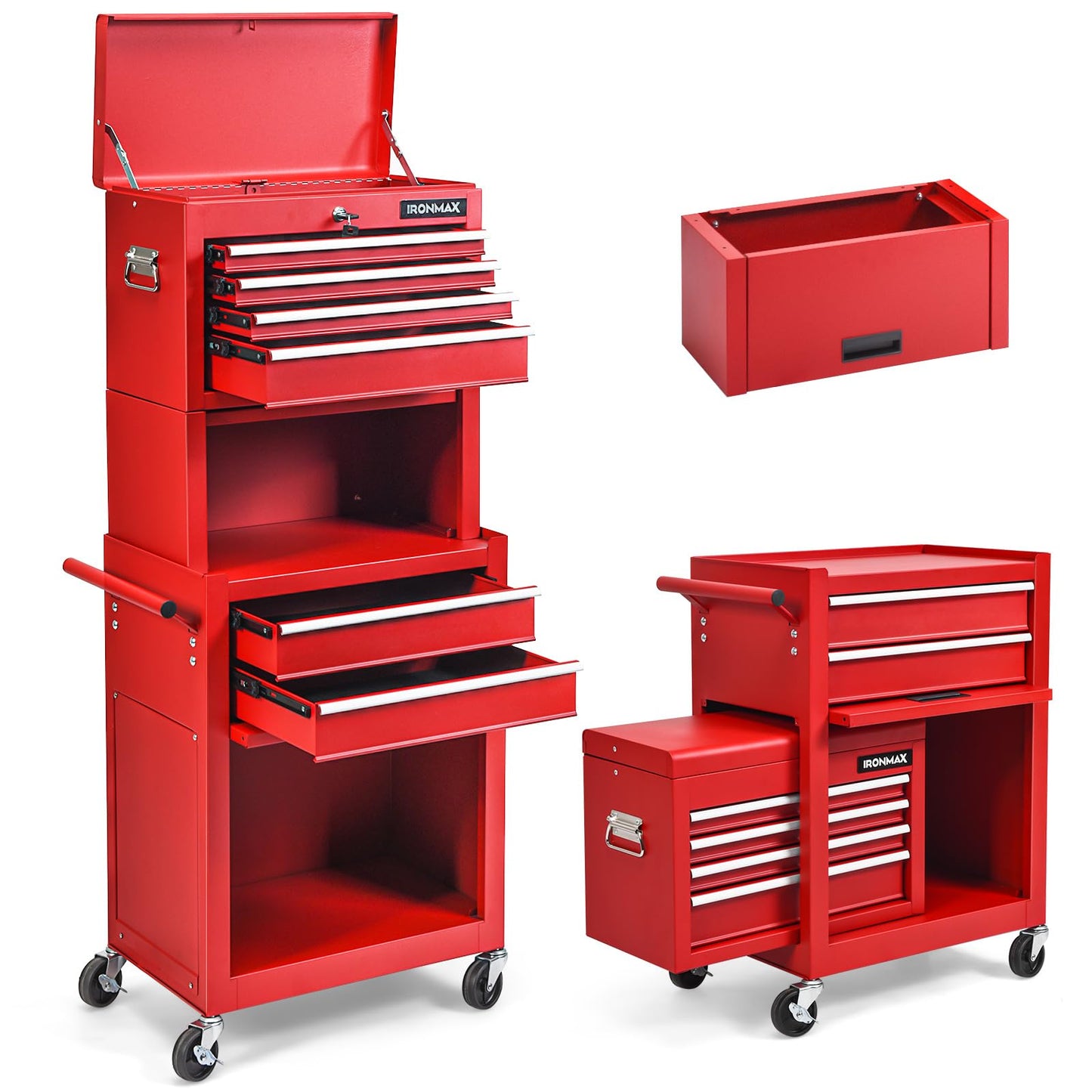ERGOMASTER 6-Drawers Tool Chest, High Capacity Tool Storage Cabinet with Wheels and Locking System, Removable Tool-Box Bench for Garage -Upgrade 6 & Red