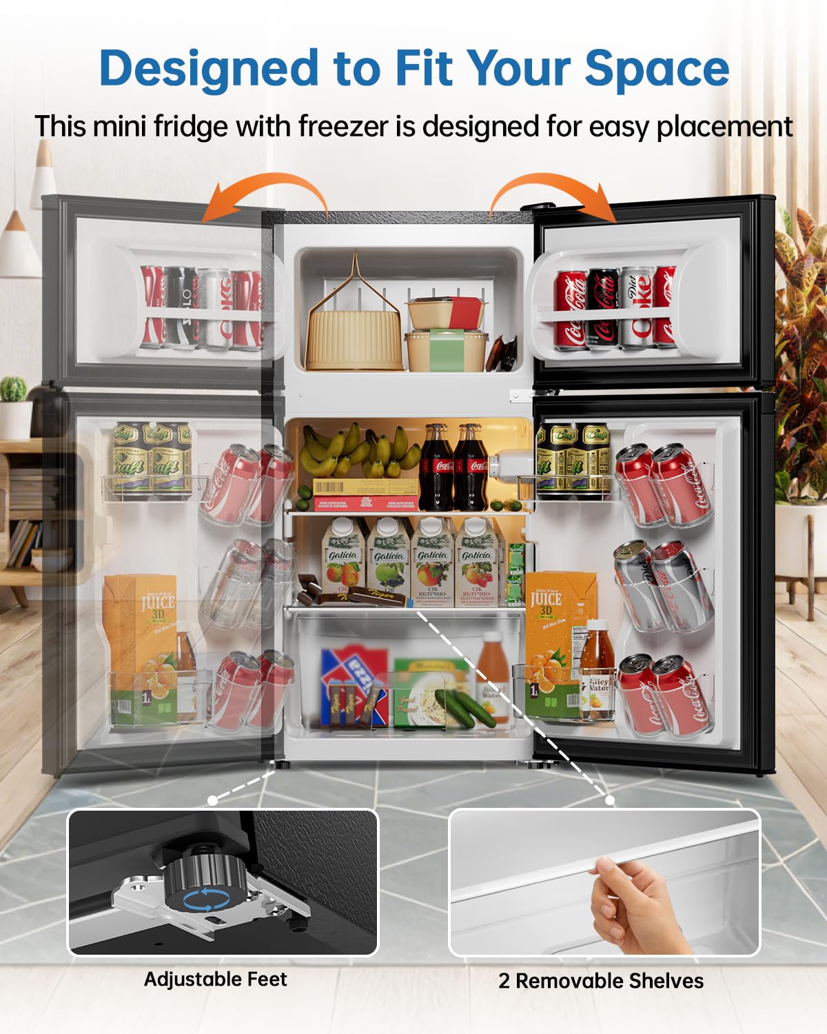 Frostorm 3.2 Cu Ft Mini Fridge with Freezer - Energy Efficient, Double Door Upright Freezer for Bedroom, Office & Dorm,restaurants | Small Fridge, Glass Shelves,Interior Light,ETL Certified,etc
