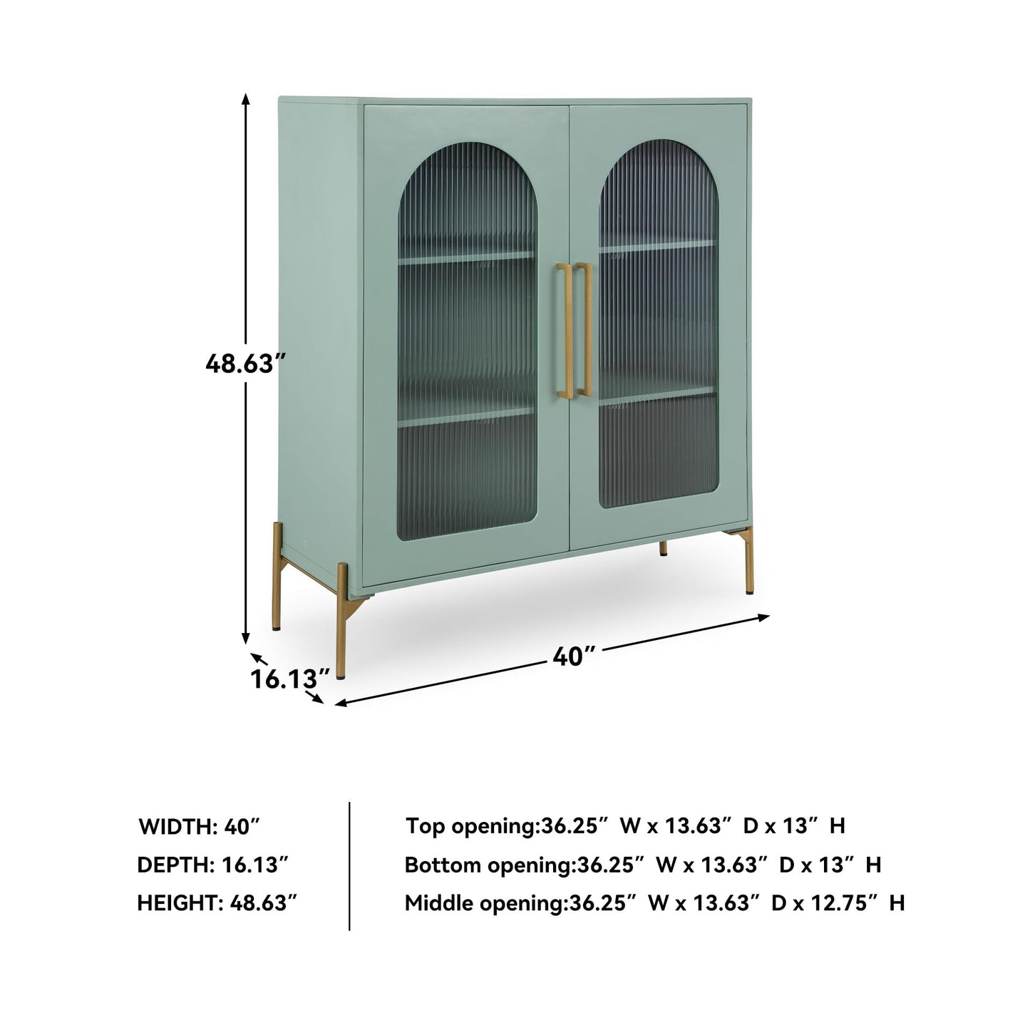 Signature Design by Ashley Adwen Arched Accent Cabinet, Modern Storage Cabinet with 2 Fluted Glass Doors, Engineered Wood & Metal Construction for Living Room Display, Light Green & Gold, 40" W