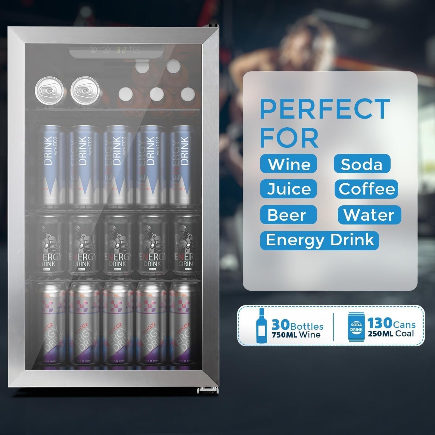 COWSAR Wine Cooler, 26 Bottle 130 Can Beverage Refrigerator, ETL Approved Mini Drink Fridge Clear Glass Door Quiet Compressor Adjust Temp 3.2 Cu.Ft Wine Fridge for Soda Beer