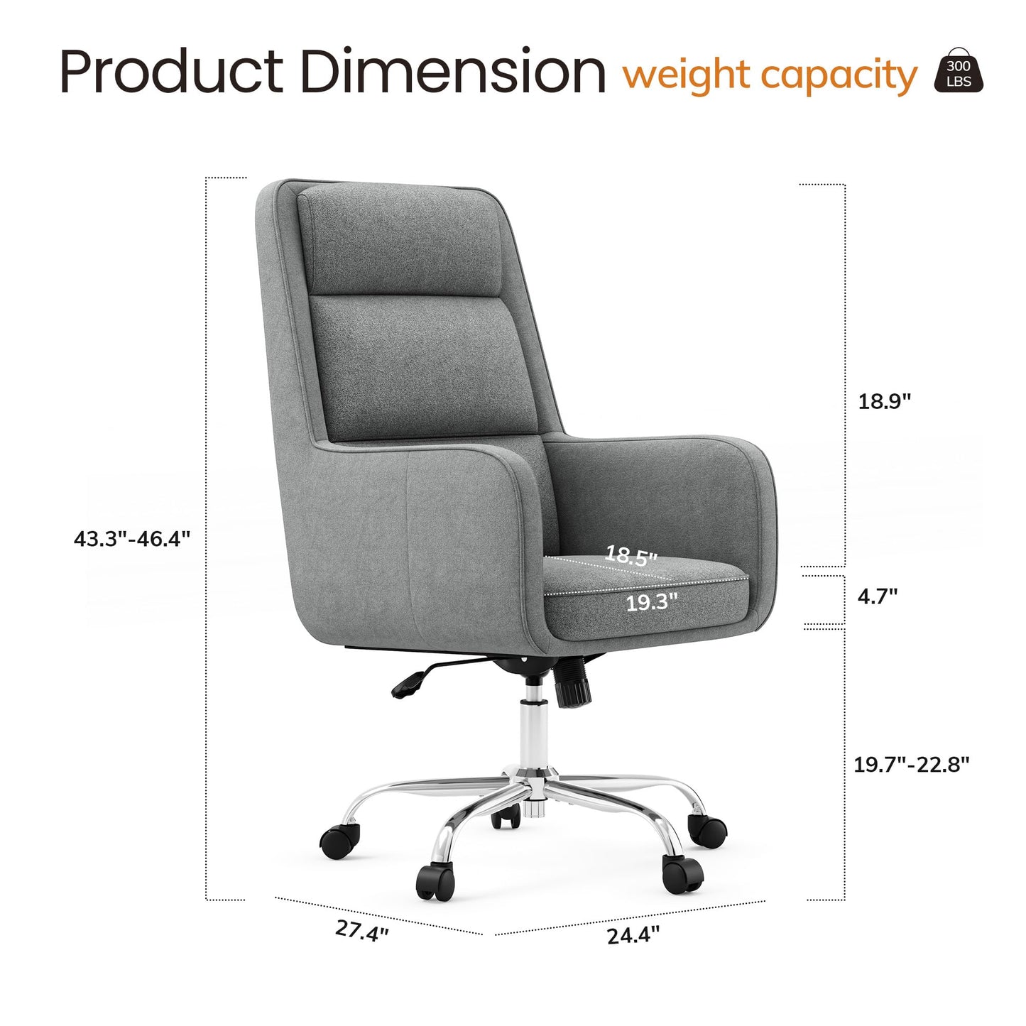 COLAMY Cocoon Modern Executive High Back Home Office Chair, Upholstered Desk Chair with Wheels, Vanity Chair with Head and Lumbar Support, Armrest (Gray)