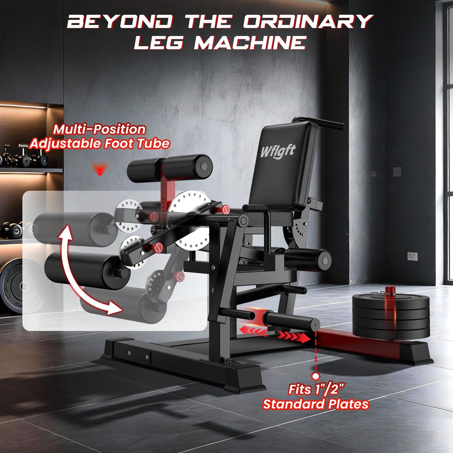 Leg Extension and Curl Machine,Adjustable Leg Curl Machine for Home Gym,4 in 1 Lower Body Workout Machine with 1000LB Capacity,Leg Workout Equipment Compatible with 1" and 2" Plates